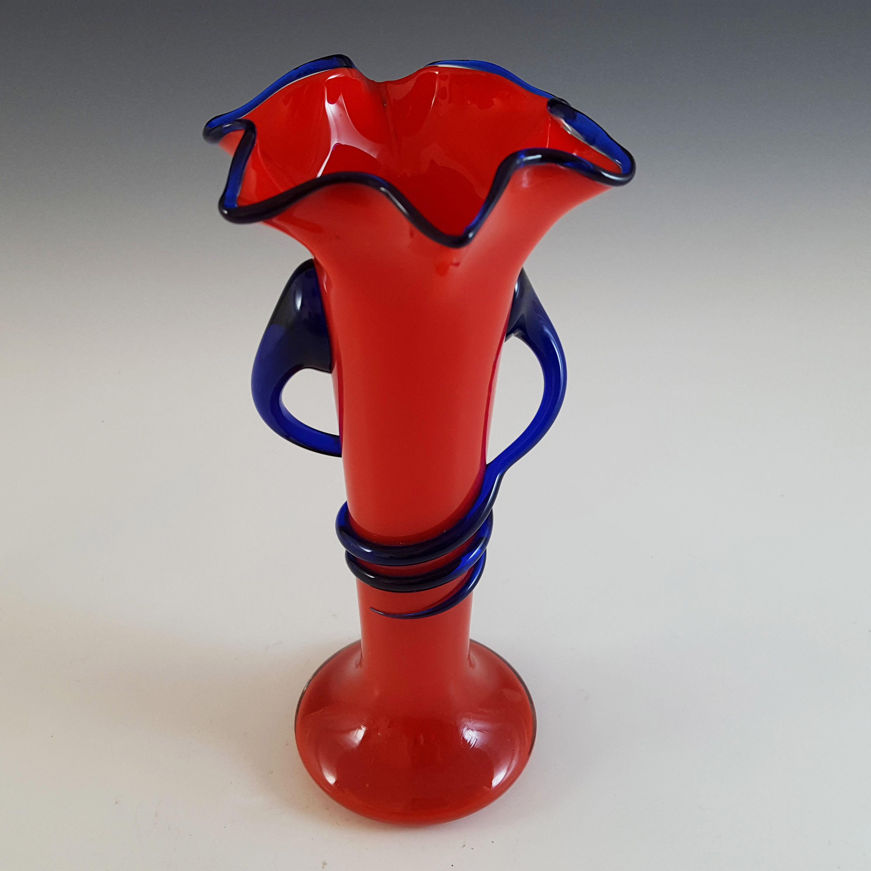 Czech / Bohemian 1930's Red & Blue Tango Glass Vase - Click Image to Close