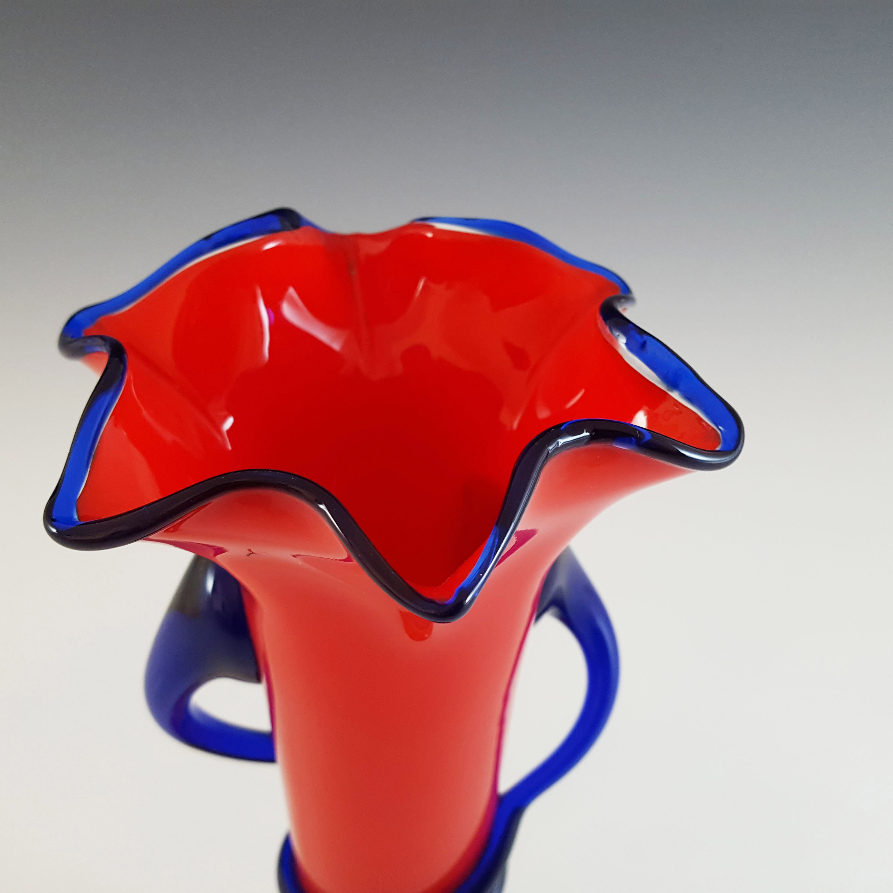 (image for) Czech / Bohemian 1930's Red & Blue Tango Glass Vase - Click Image to Close
