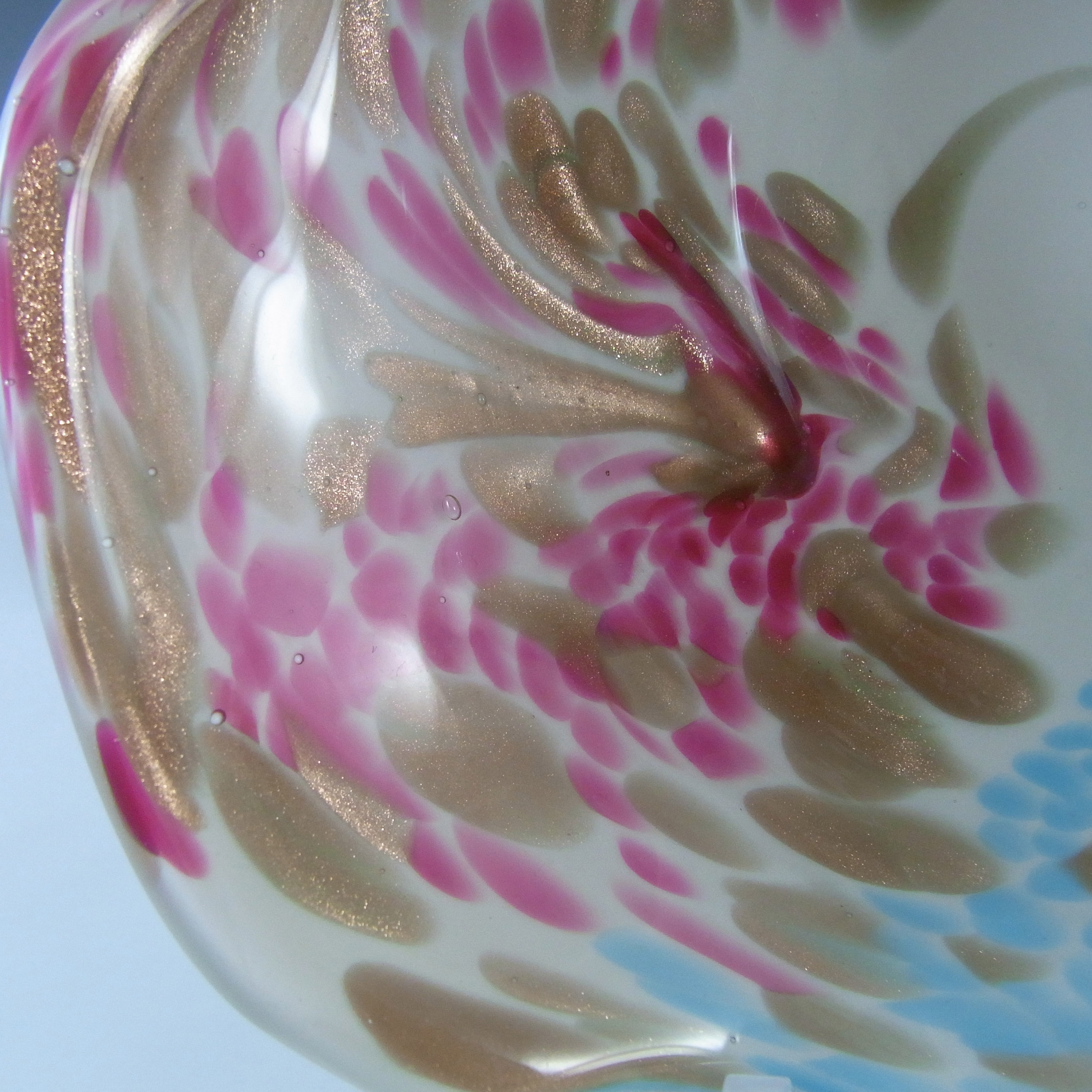 Fratelli Toso Murano Copper Aventurine Pink & Blue Glass Bowl - Click Image to Close