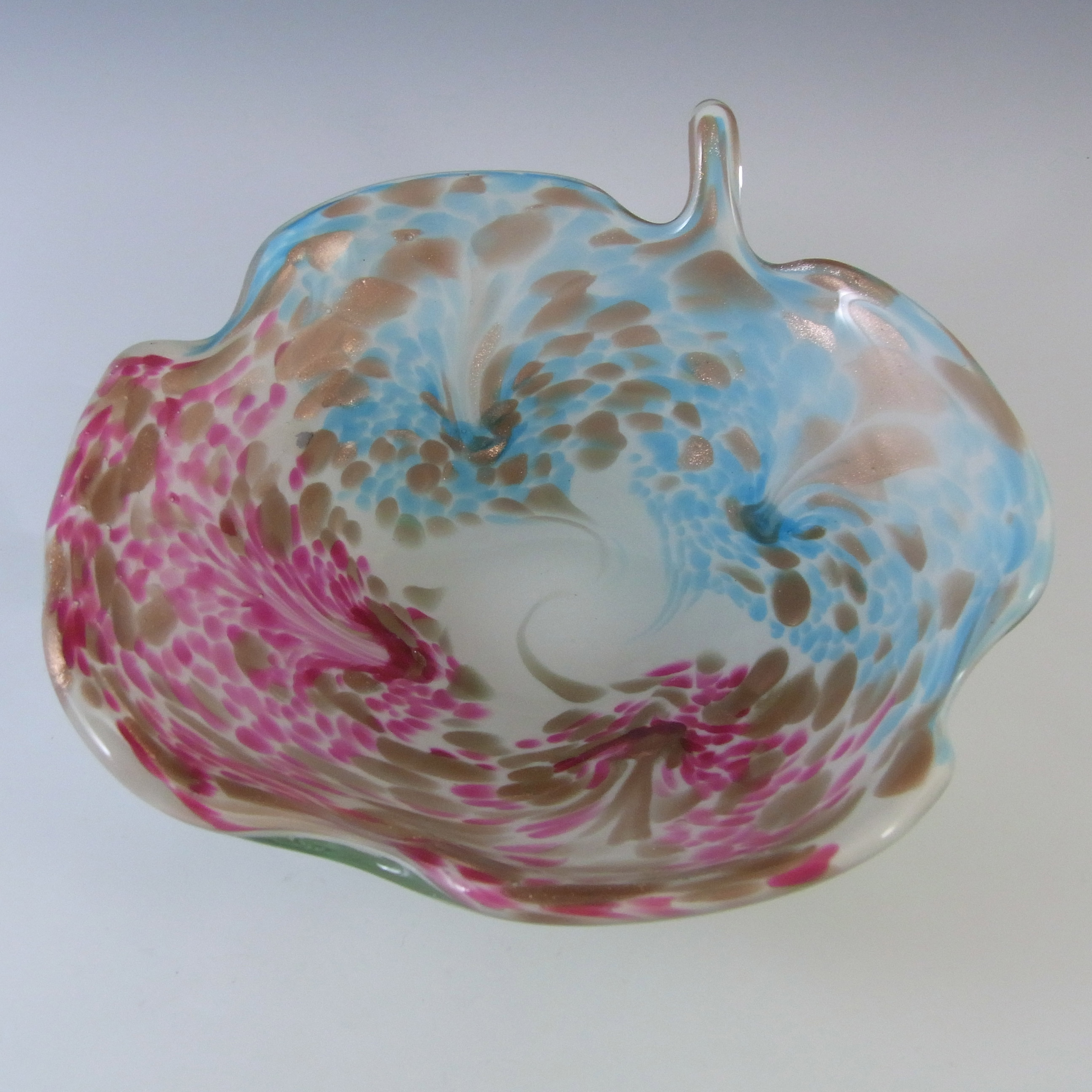 Fratelli Toso Murano Copper Aventurine Pink & Blue Glass Bowl - Click Image to Close