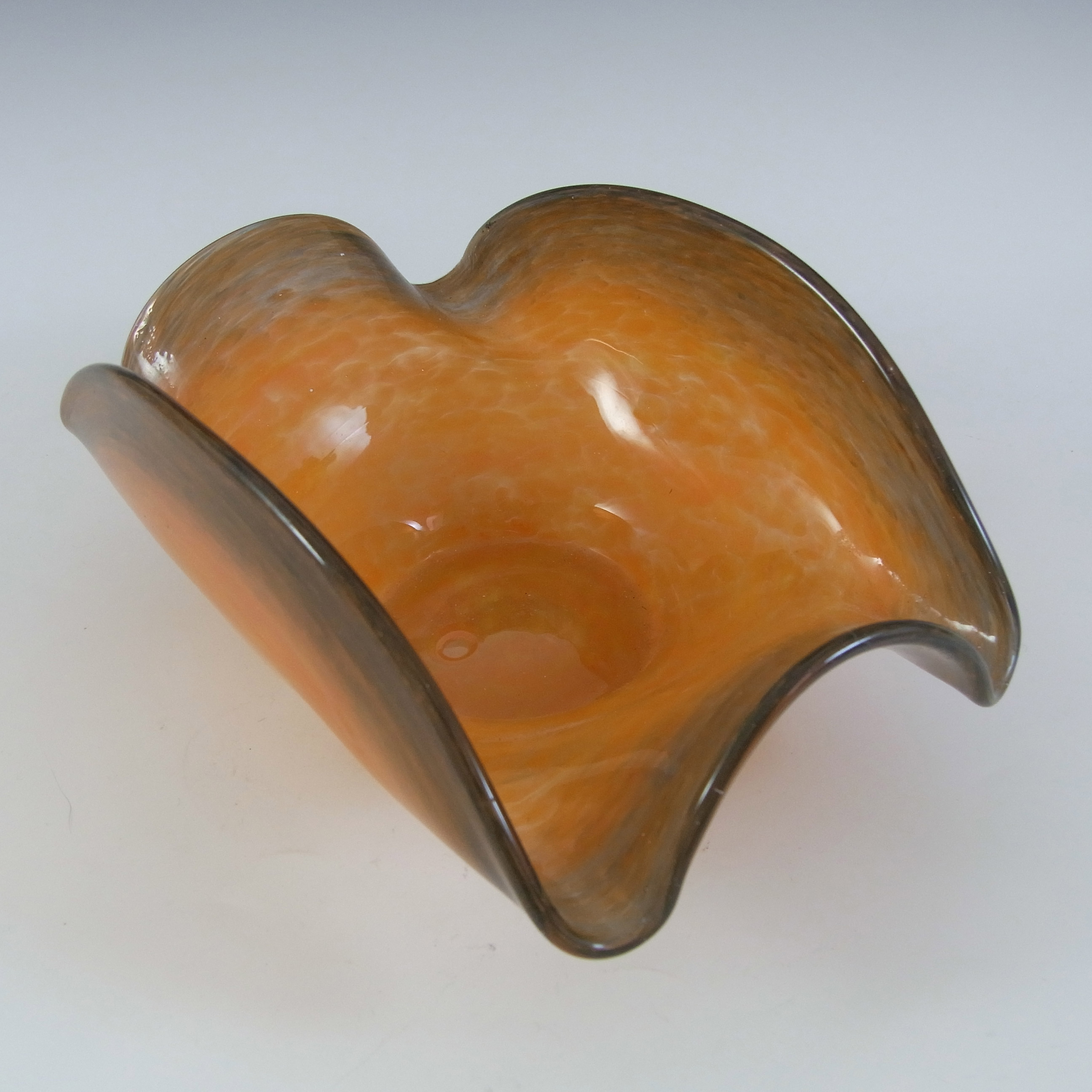 SIGNED Vasart Orange & Grey Mottled Glass Rectangular Bowl - Click Image to Close