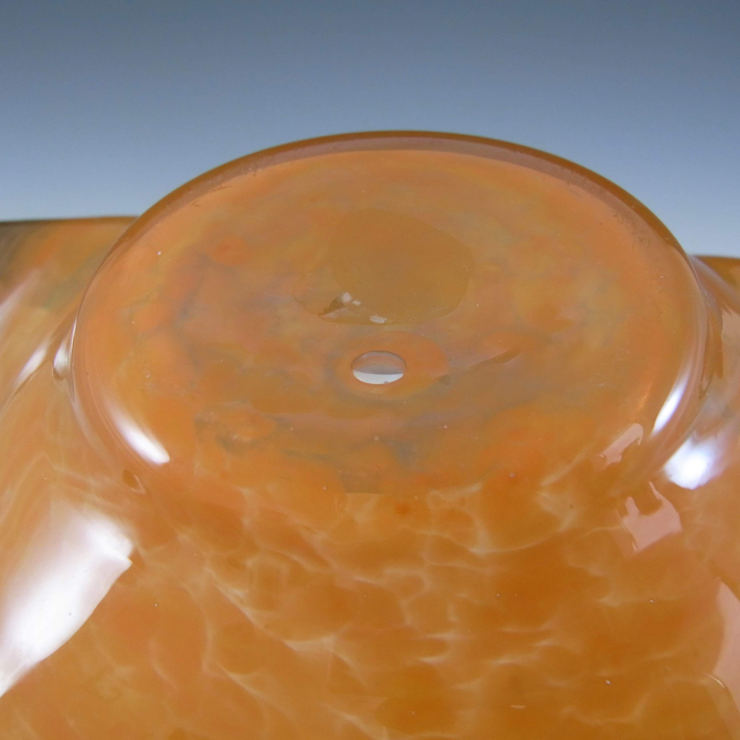 (image for) SIGNED Vasart Orange & Grey Mottled Glass Rectangular Bowl - Click Image to Close