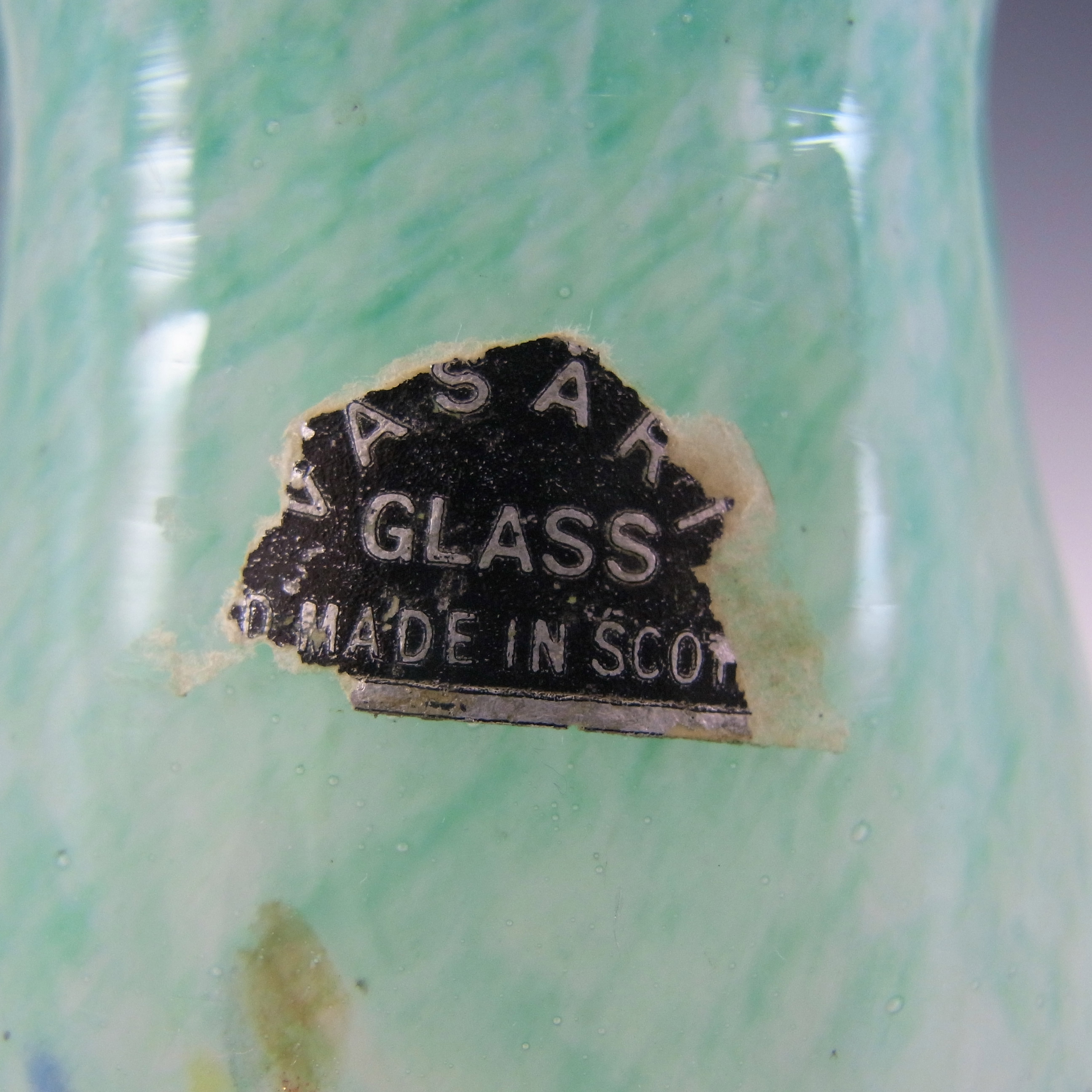 LABELLED Vasart Green & White Mottled Scottish Glass Vase V021 - Click Image to Close