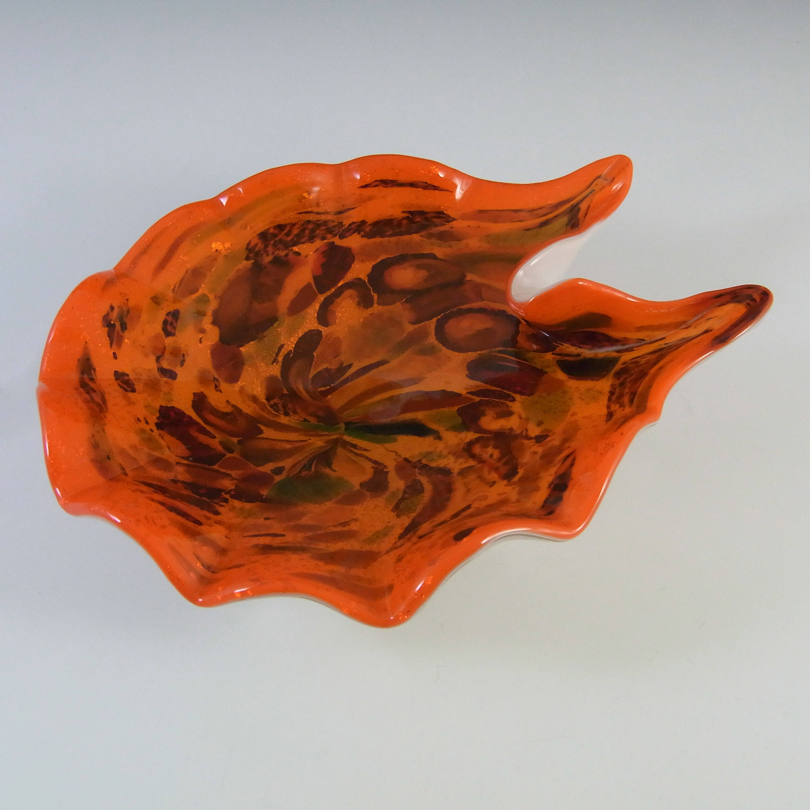 (image for) Vetro Artistico Veneziano Murano Silver Leaf Orange Glass Bowl - Click Image to Close