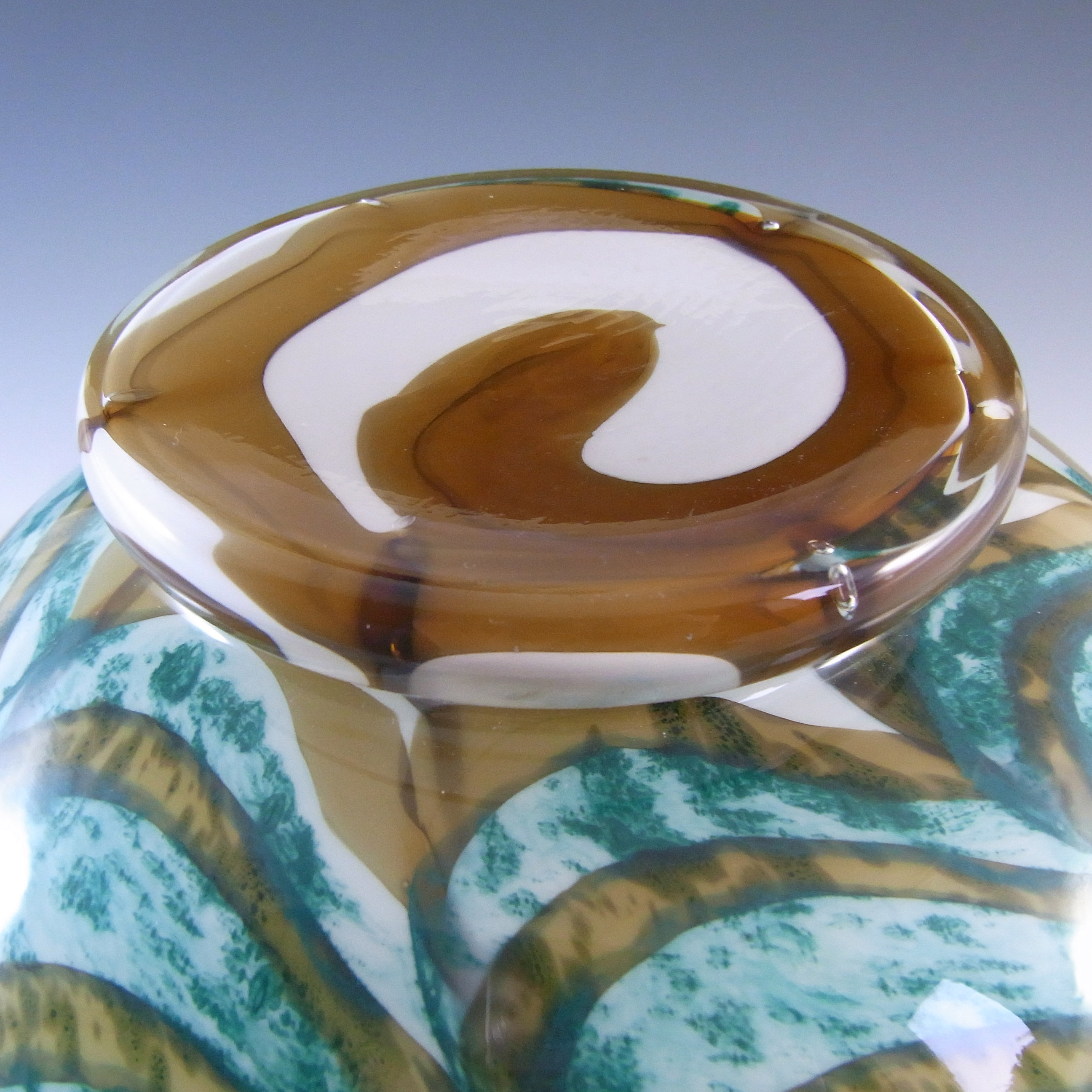 V.B. Opaline Florence Empoli Retro Orange & Blue Glass Vase - Click Image to Close