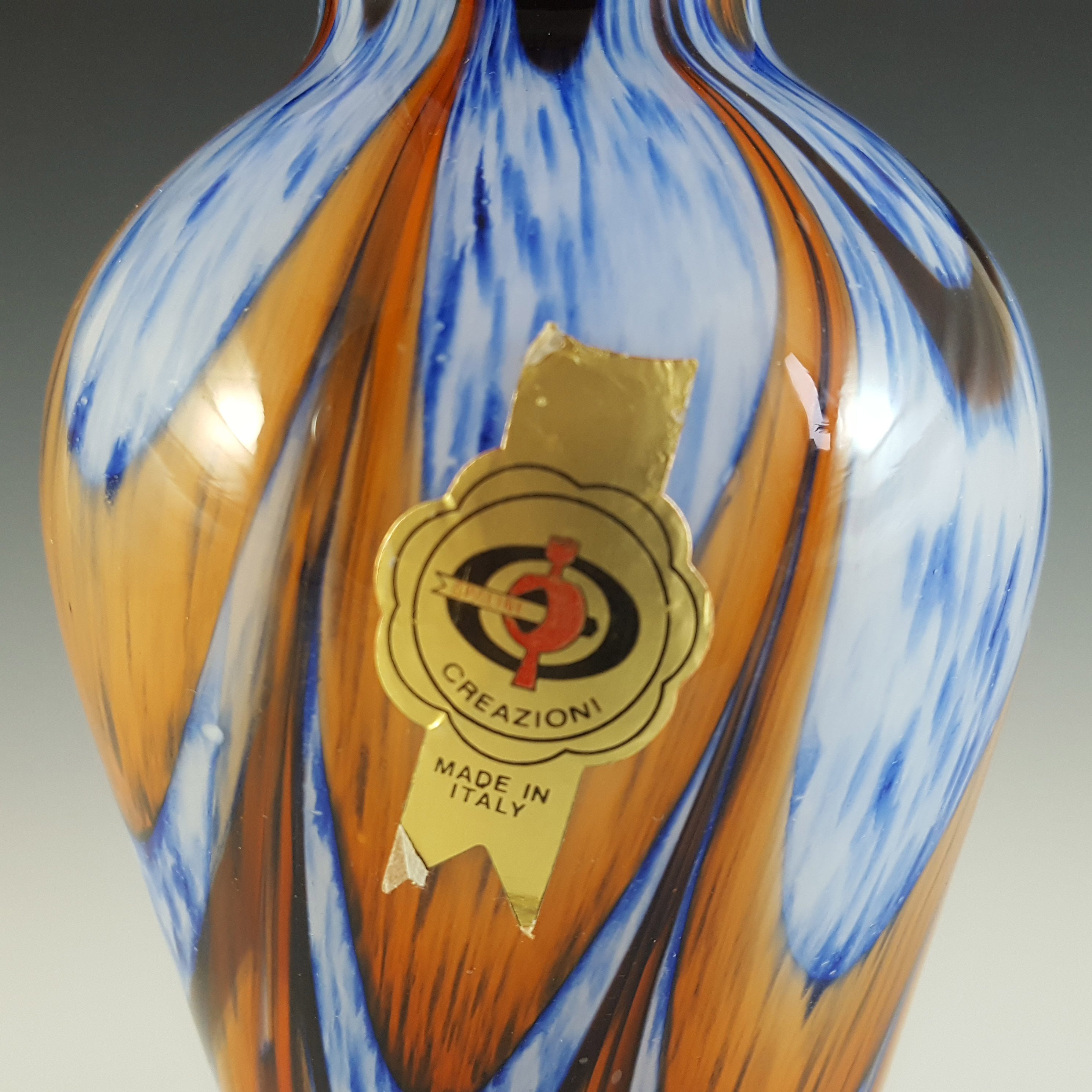 (image for) V.B. Opaline Florence Empoli Marbled Orange & Blue Glass Vase - Click Image to Close
