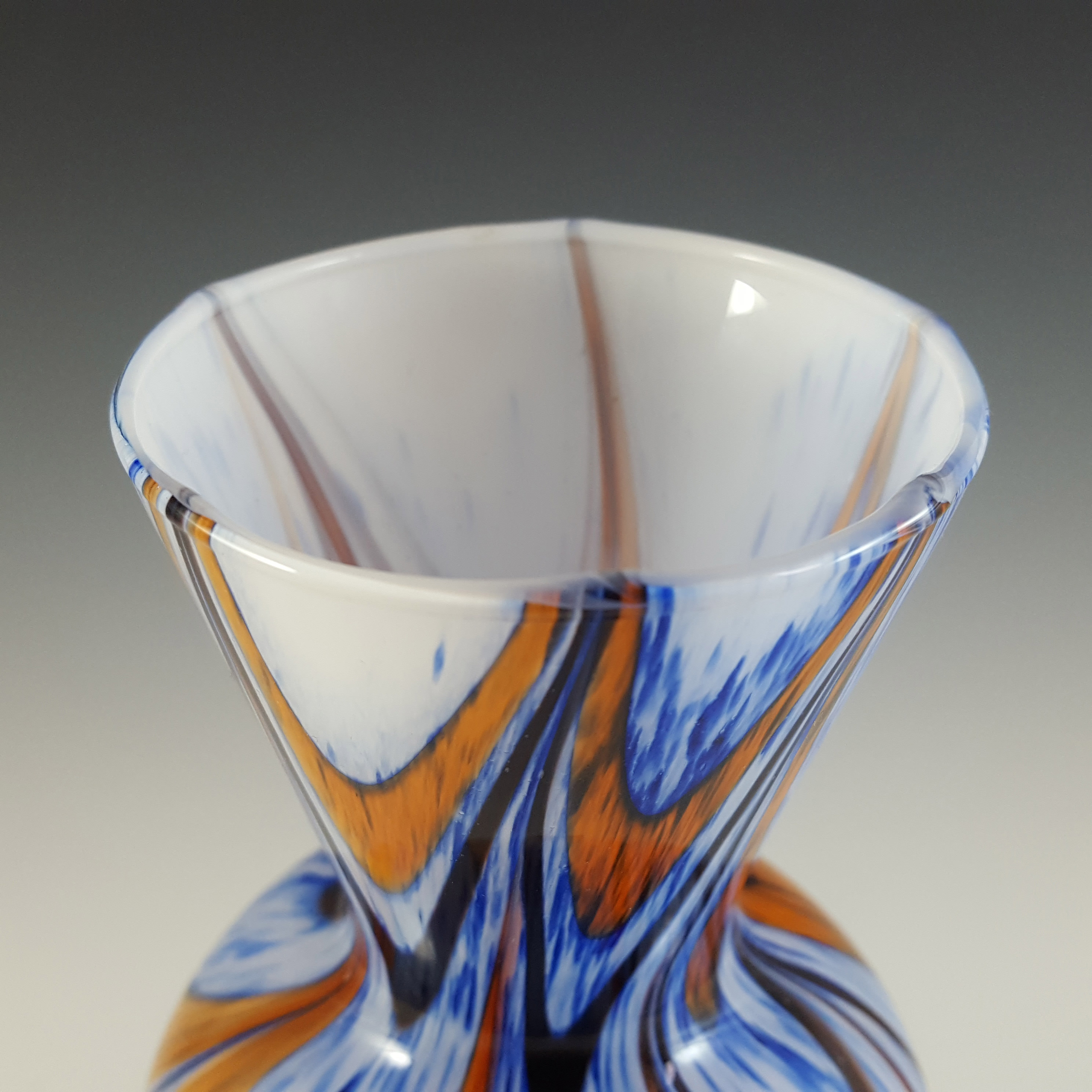 V.B. Opaline Florence Empoli Marbled Orange & Blue Glass Vase - Click Image to Close