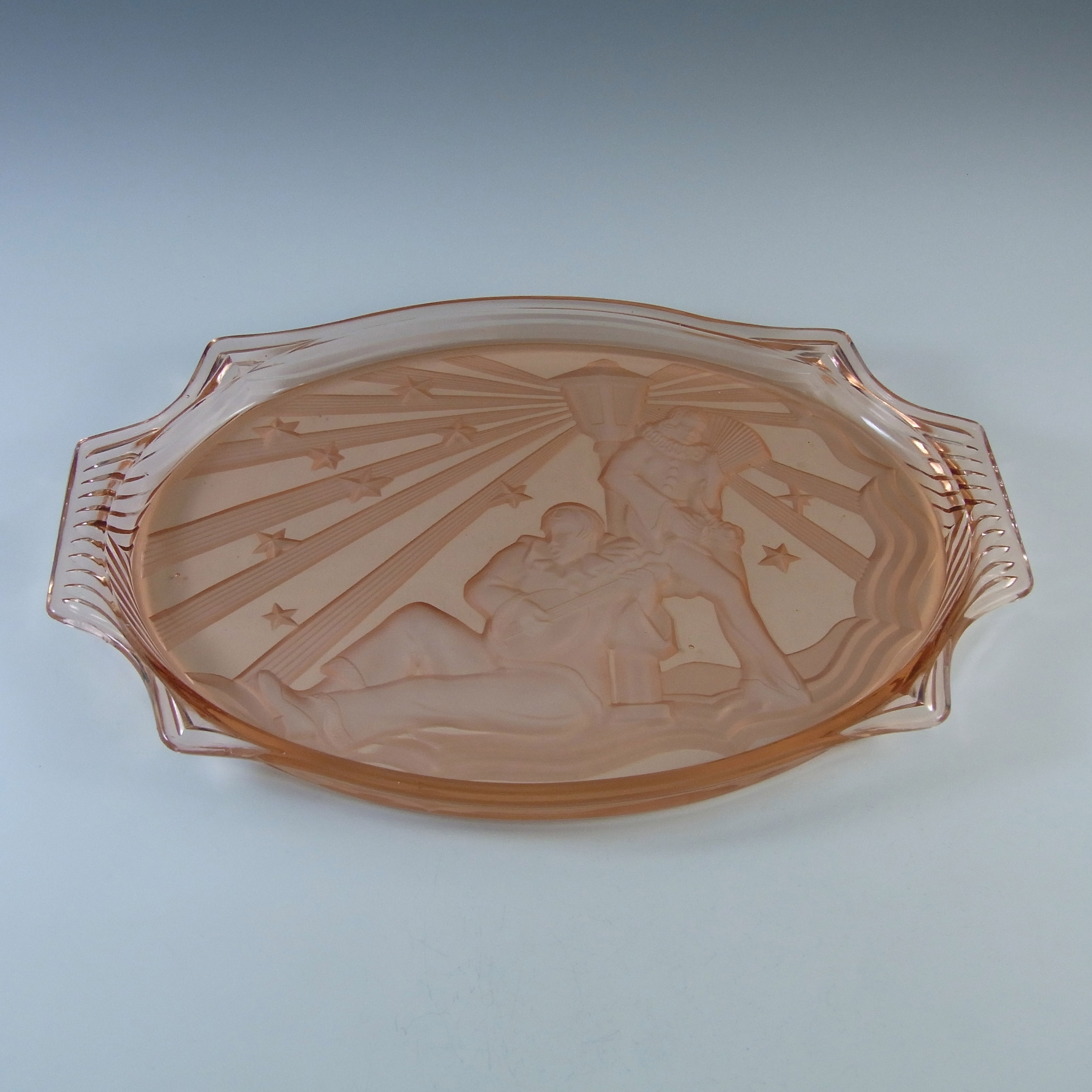 (image for) Walther & Söhne Art Deco Pink Glass Pierrot & Pierrette Tray - Click Image to Close