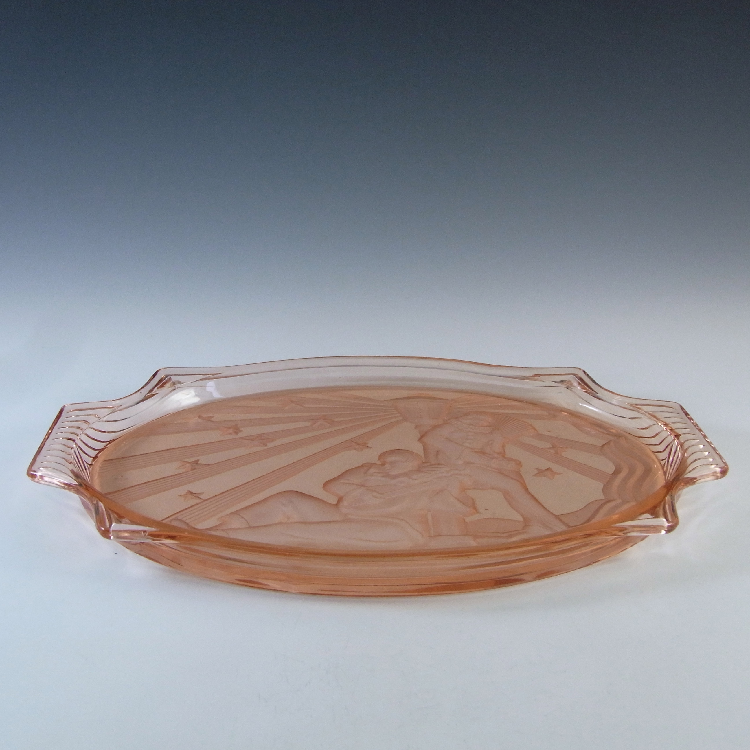 (image for) Walther & Söhne Art Deco Pink Glass Pierrot & Pierrette Tray - Click Image to Close
