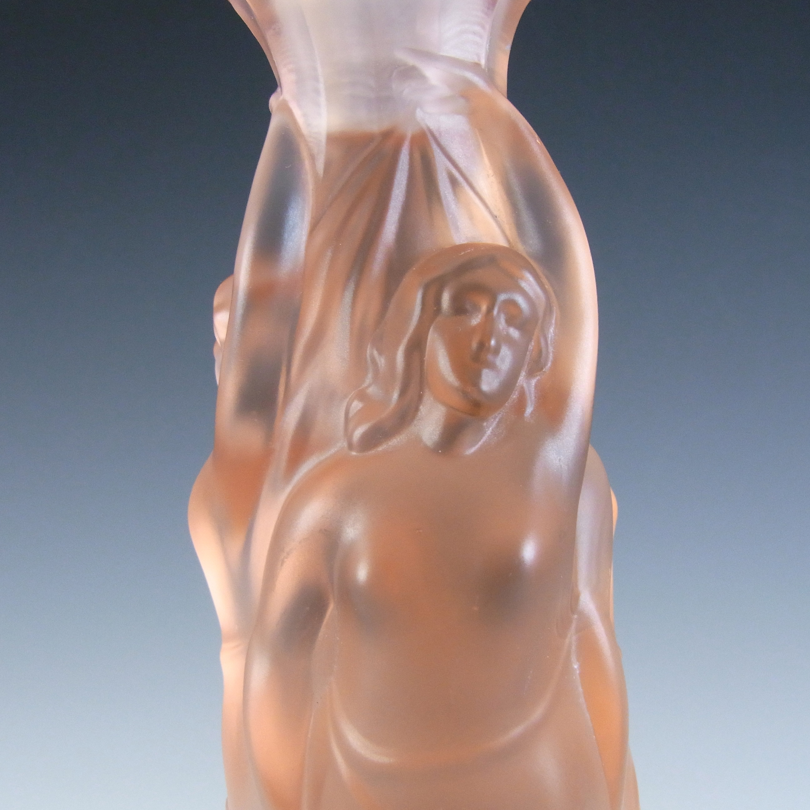 (image for) Walther & Söhne Art Deco Pink Glass 'Three Graces' Comport - Click Image to Close