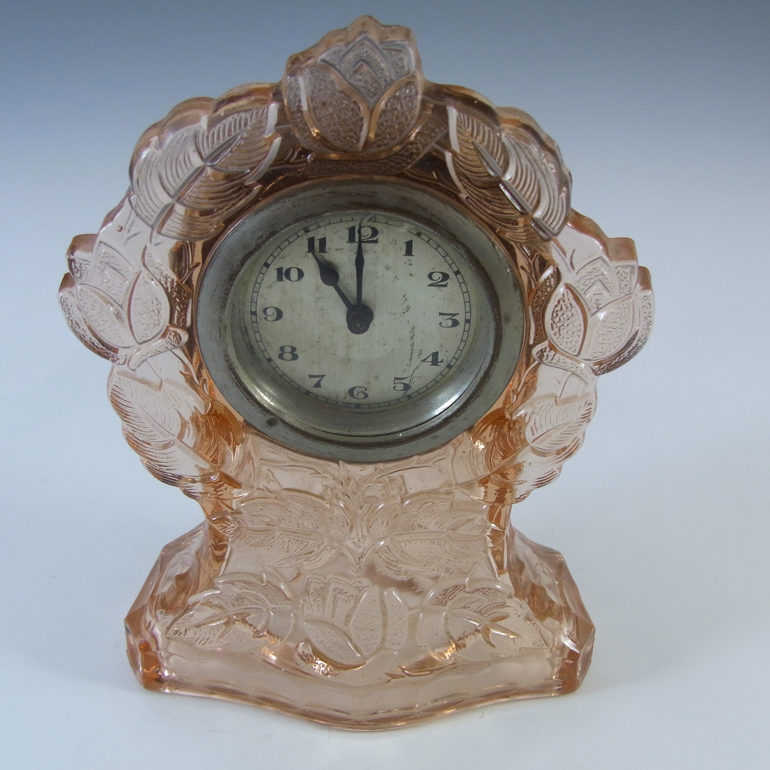 (image for) Walther & Söhne Art Deco Pink Glass 'Waltraut' Clock - Click Image to Close