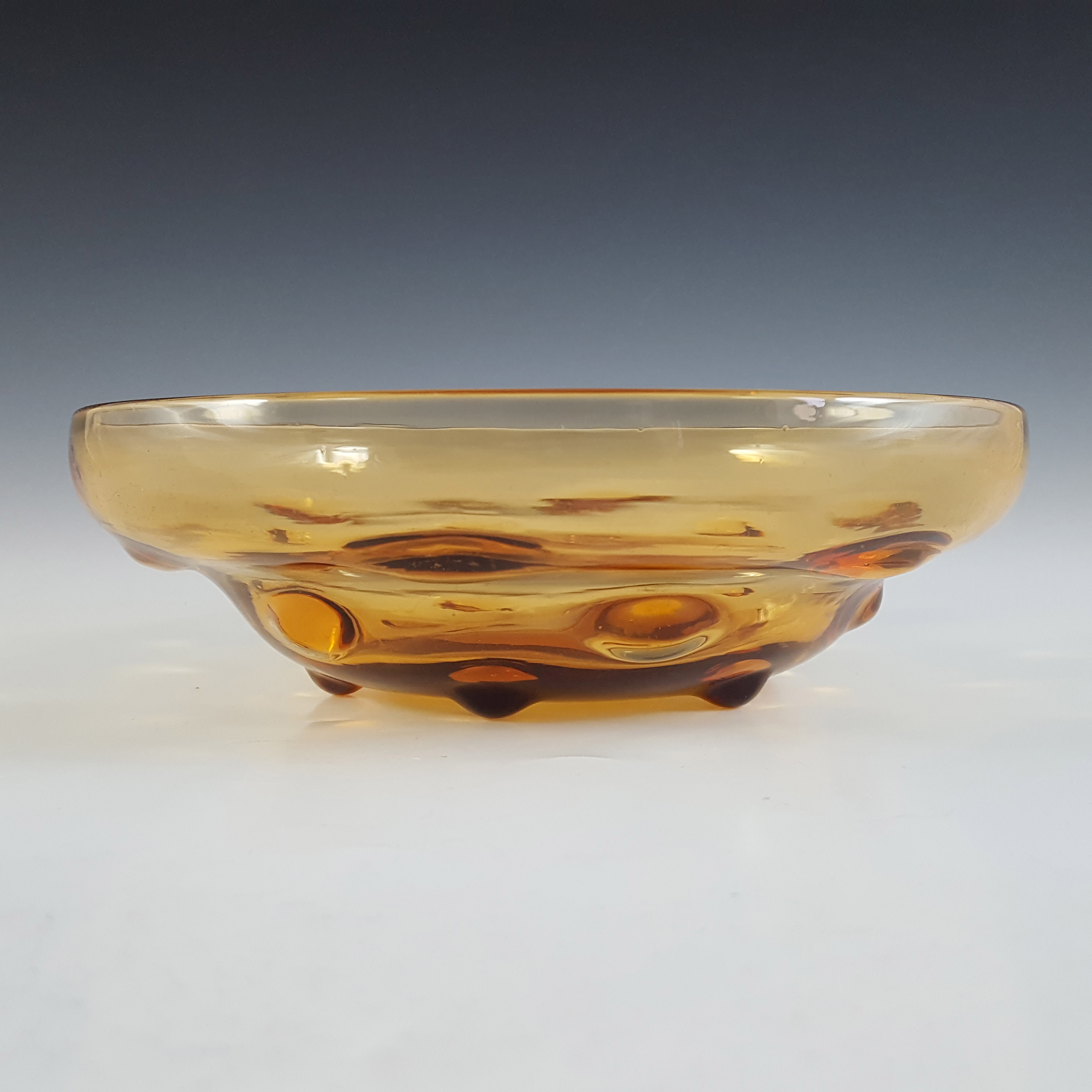 MARKED Thomas Webb Large Golden Amber Glass Bull's Eye Bowl - Click Image to Close