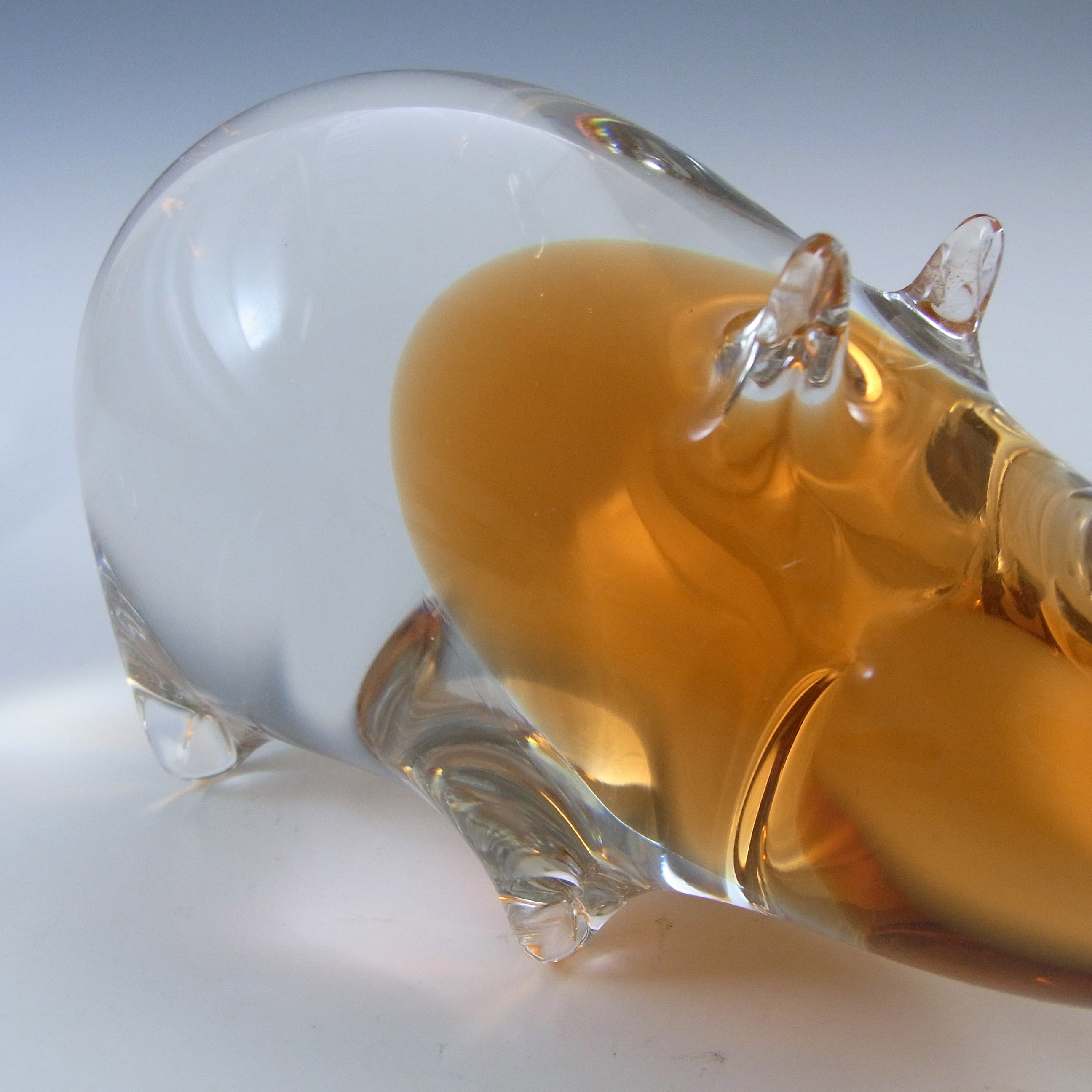(image for) MARKED Wedgwood Topaz & Clear Glass Rhino Paperweight - Click Image to Close
