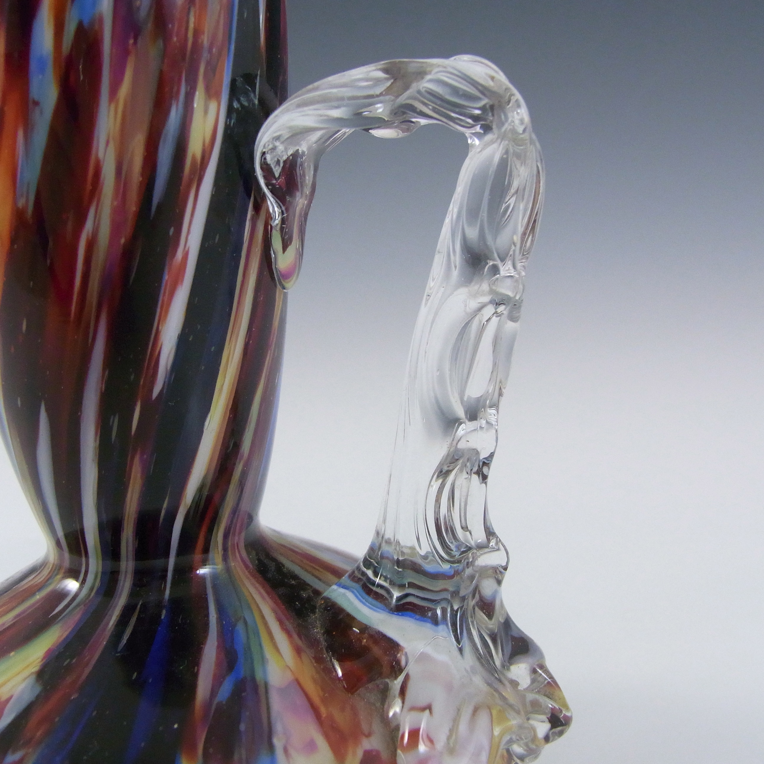 Welz Bohemian Black, Red, Blue & White Spatter Glass Vase / Jug - Click Image to Close