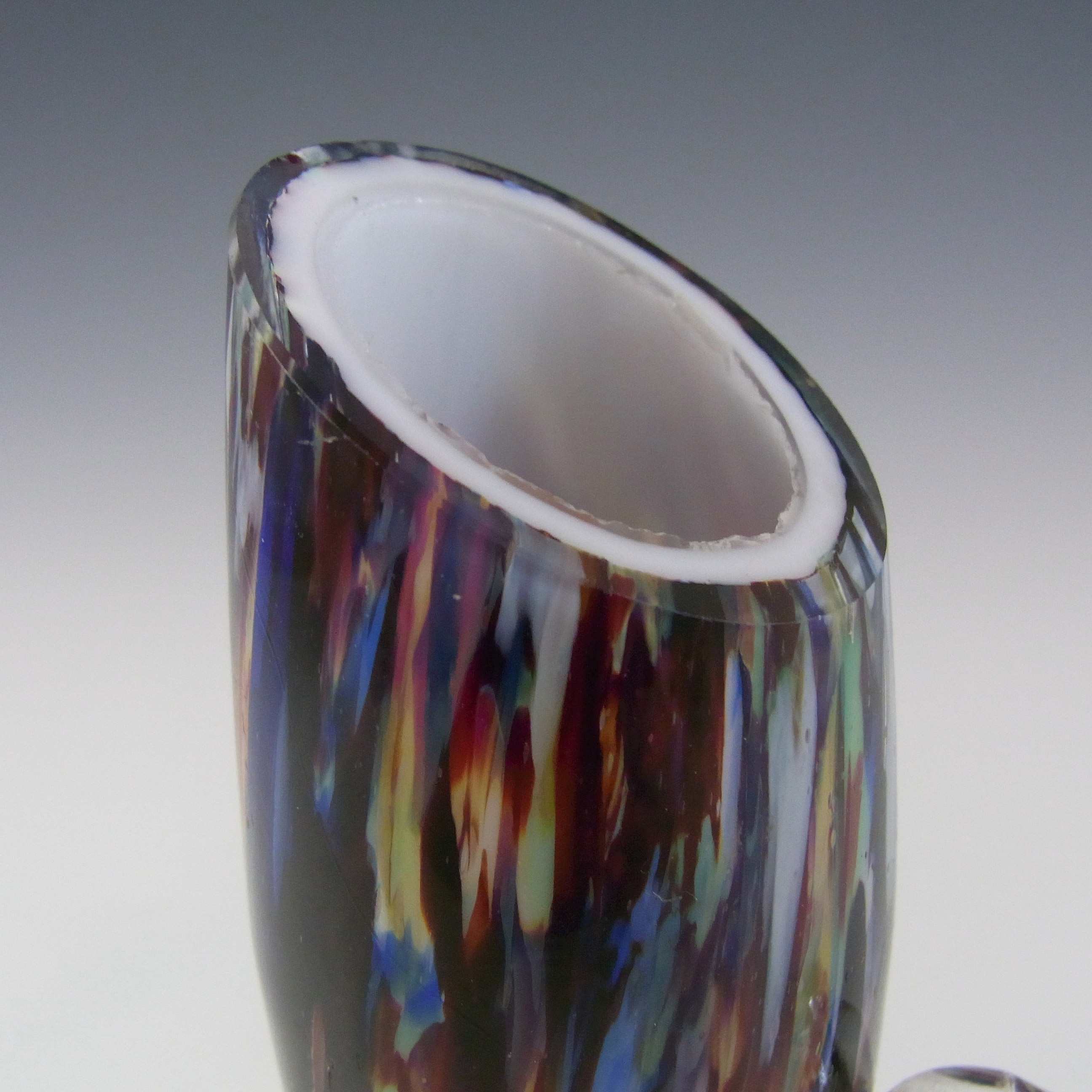 Welz Bohemian Black, Red, Blue & White Spatter Glass Vase / Jug - Click Image to Close