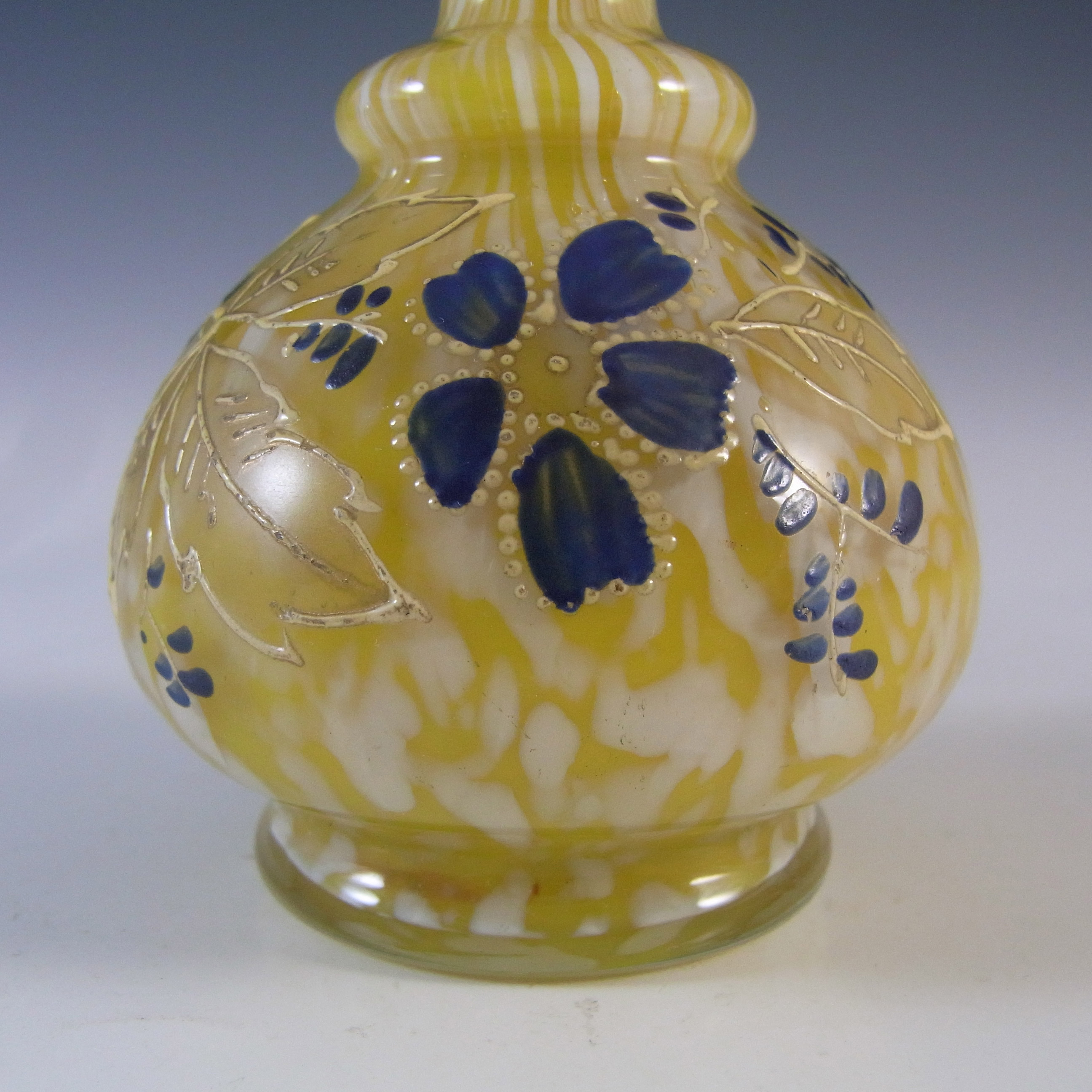 (image for) Welz Bohemian Lemon Yellow & White Spatter Glass Enamelled Vase - Click Image to Close