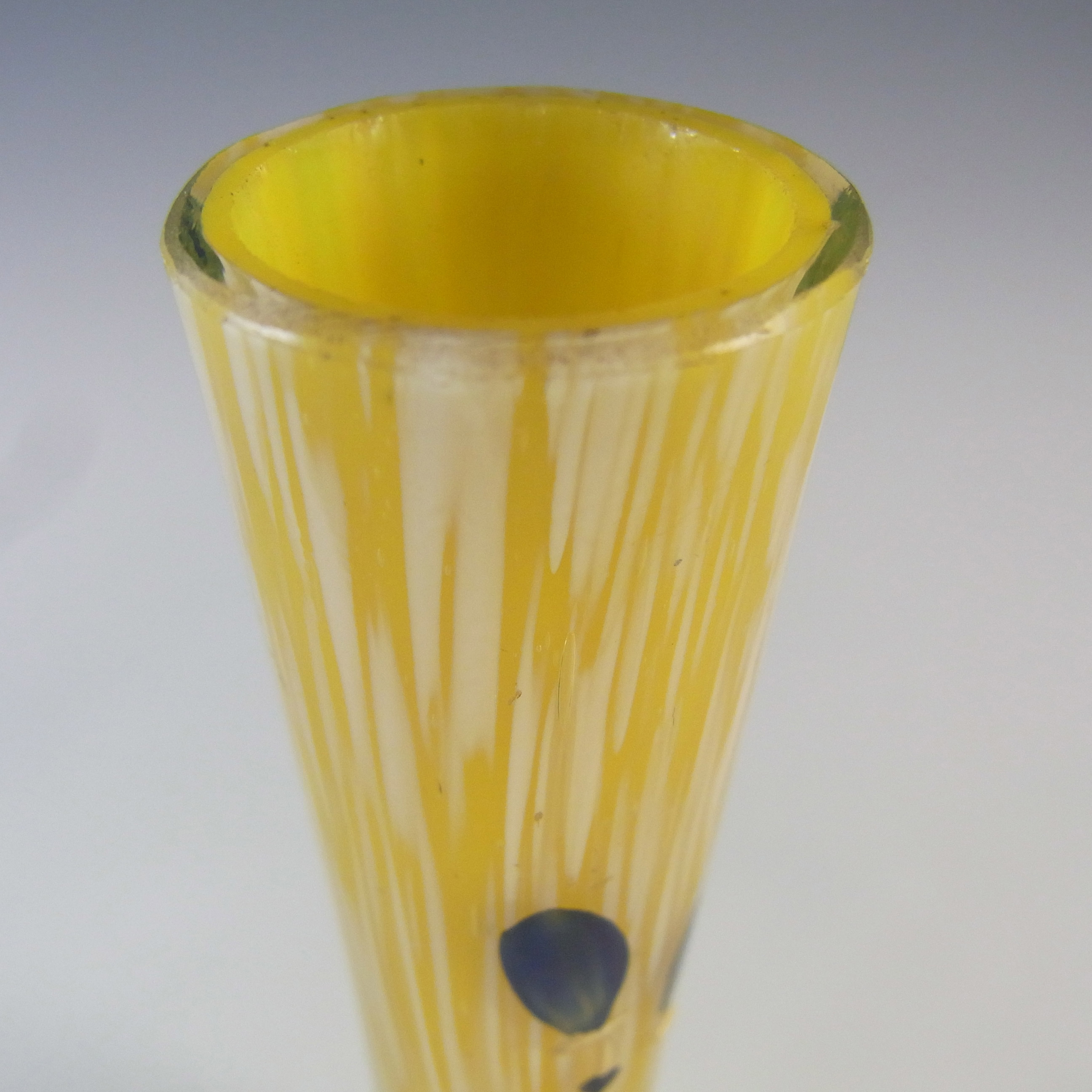 (image for) Welz Bohemian Lemon Yellow & White Spatter Glass Enamelled Vase - Click Image to Close