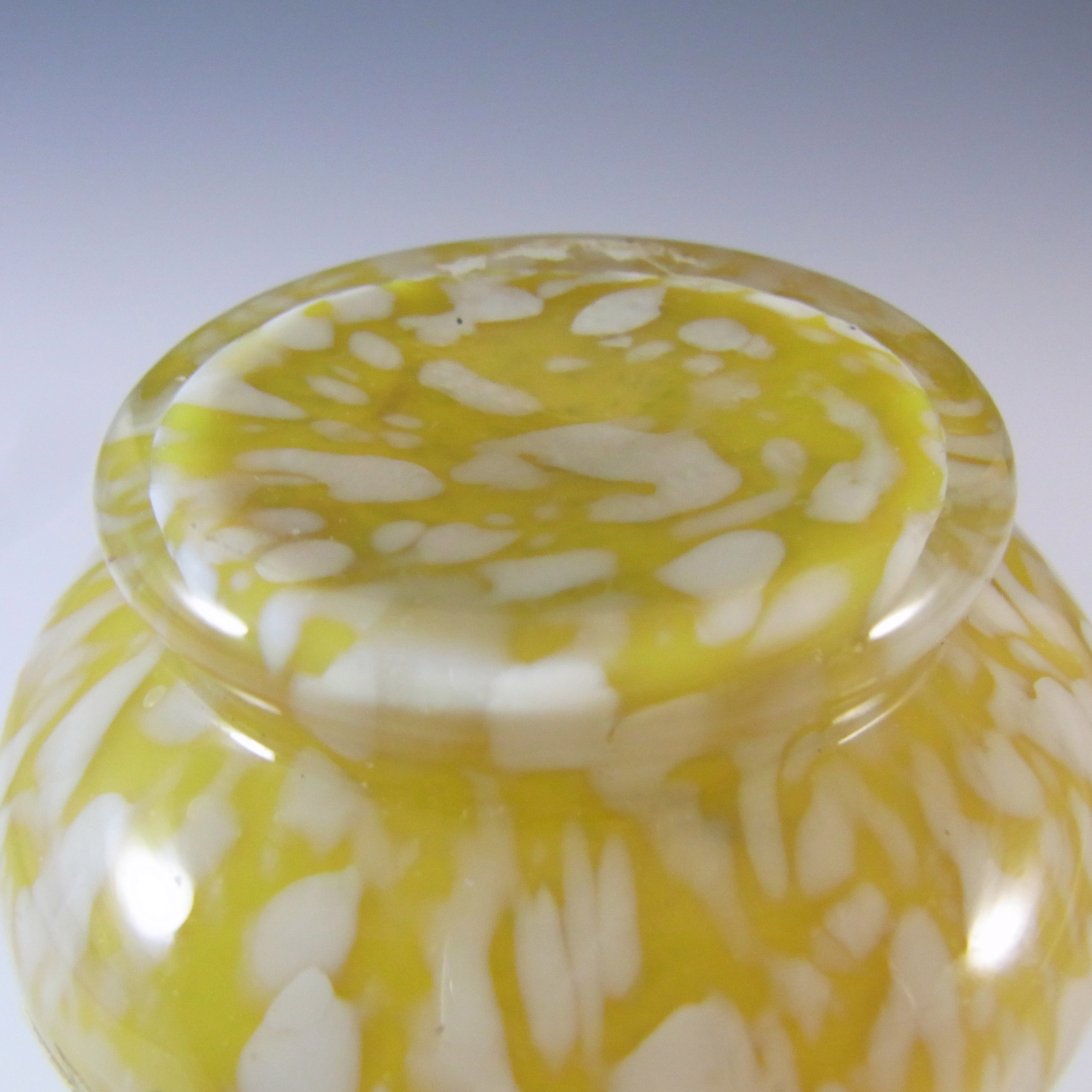 Welz Bohemian Lemon Yellow & White Spatter Glass Enamelled Vase - Click Image to Close