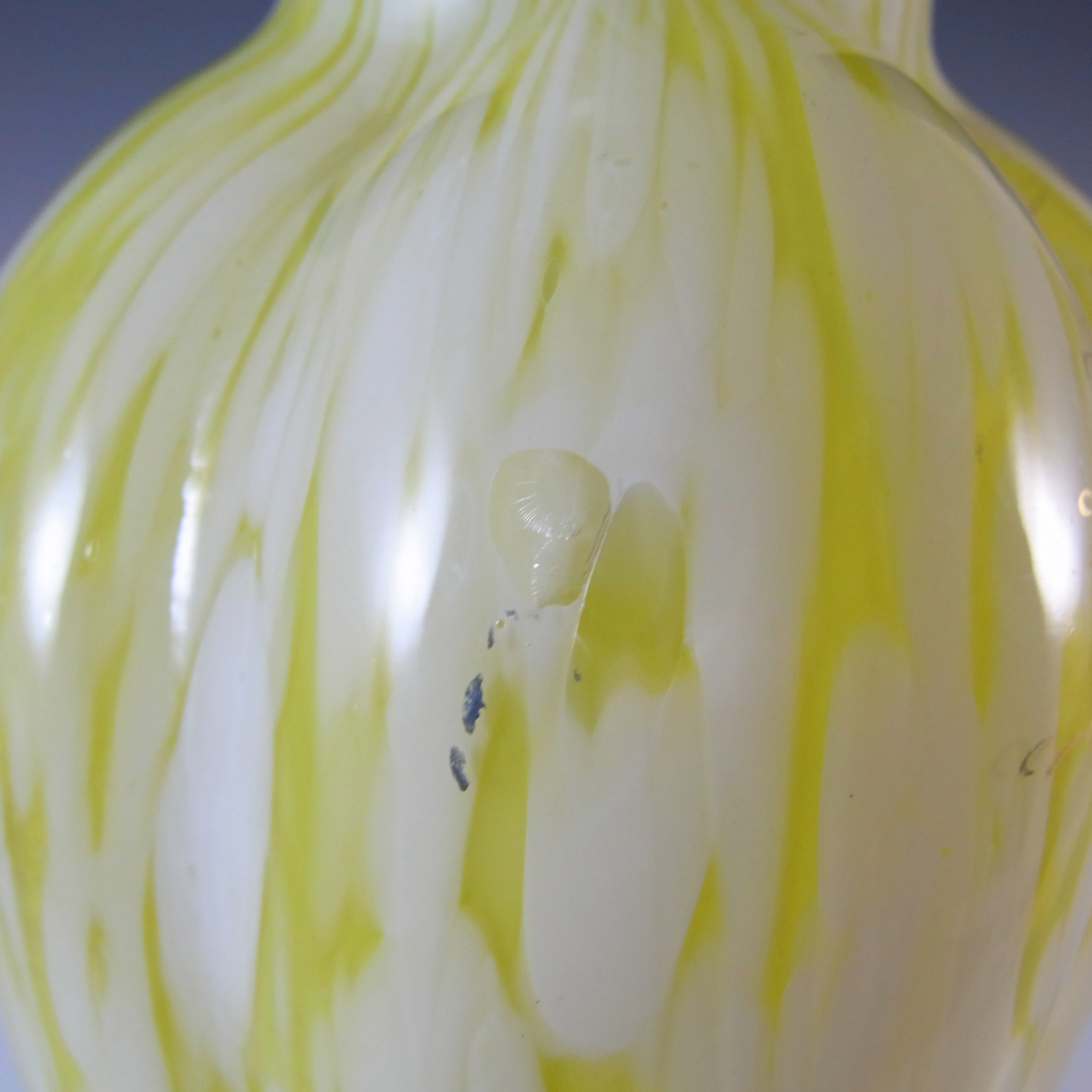 (image for) Welz Czech / Bohemian Lemon Yellow & White Spatter Glass Vase - Click Image to Close