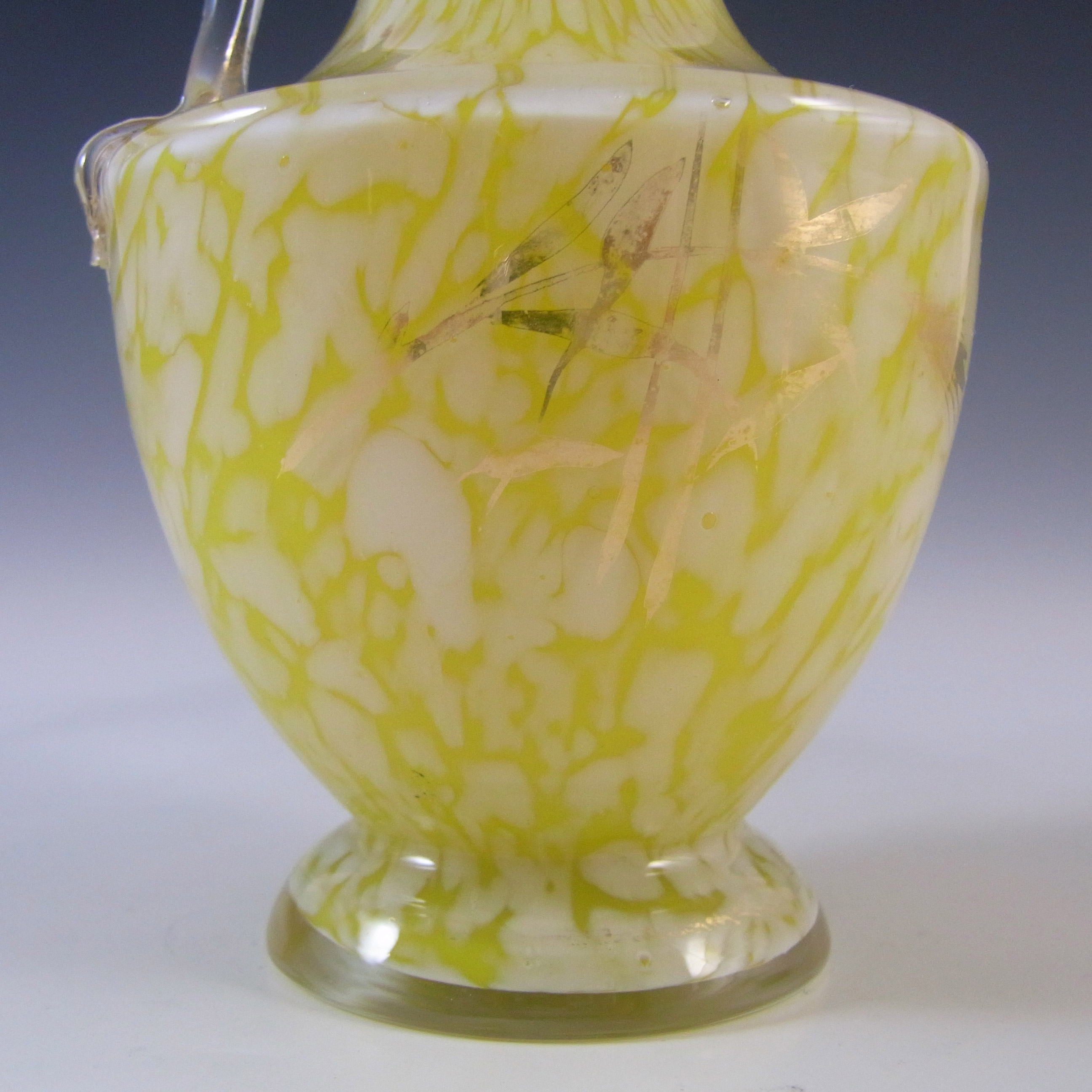 (image for) Welz Bohemian Lemon Yellow & White Spatter Glass Vase / Jug - Click Image to Close