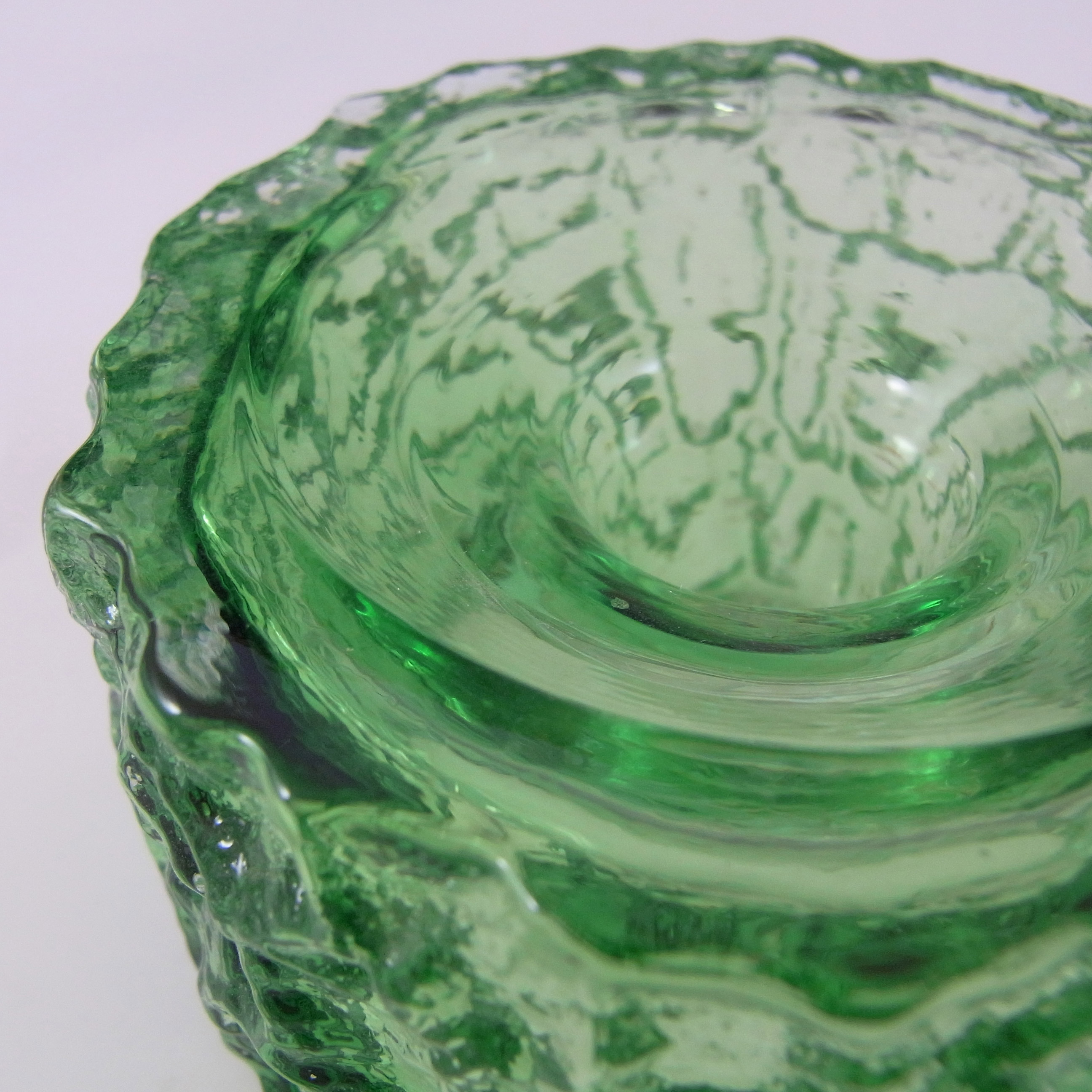 Whitefriars #9733 Baxter Green Glass Textured Bark Candle Holder - Click Image to Close