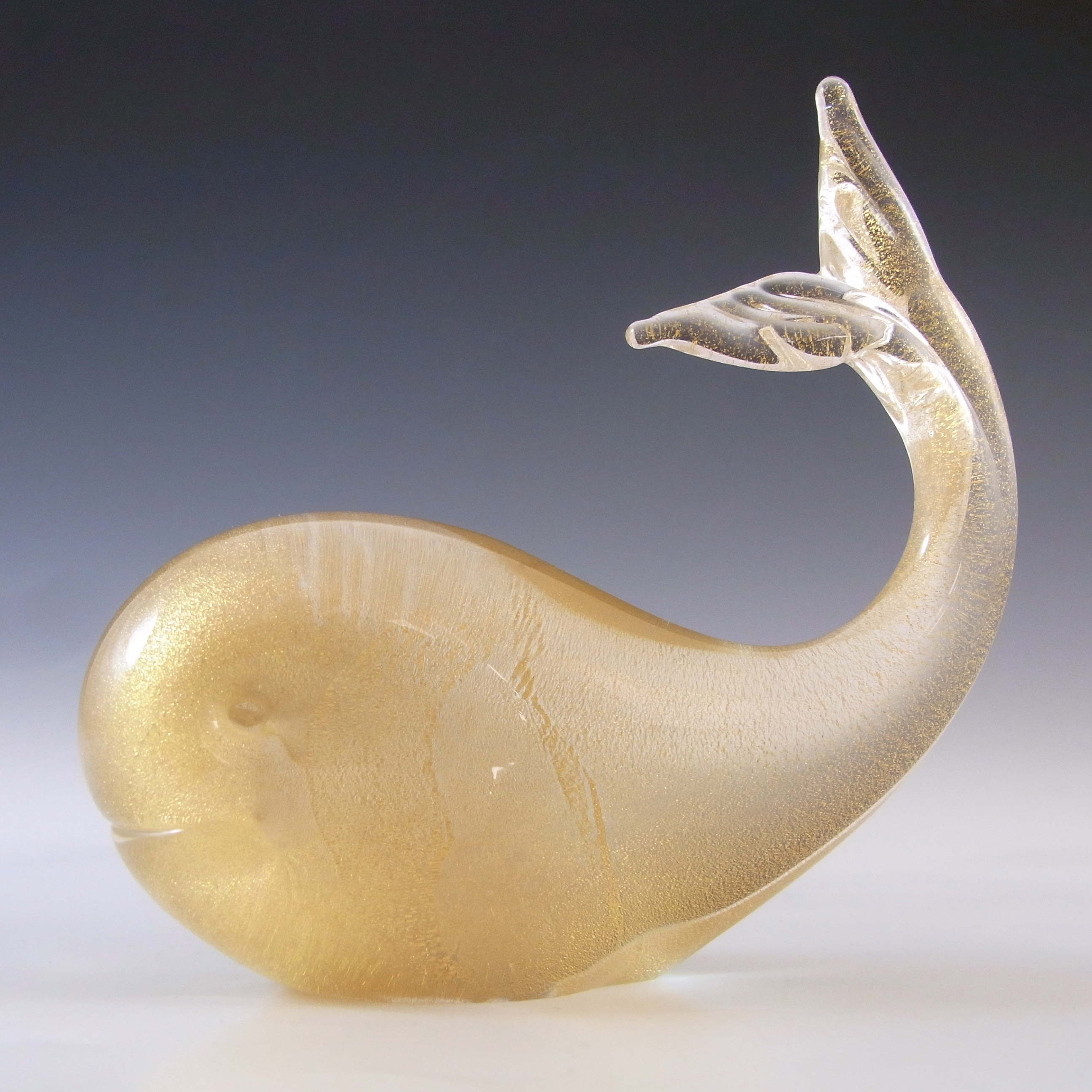 (image for) Murano Venetian Vintage Gold Leaf Glass Whale Sculpture - Click Image to Close