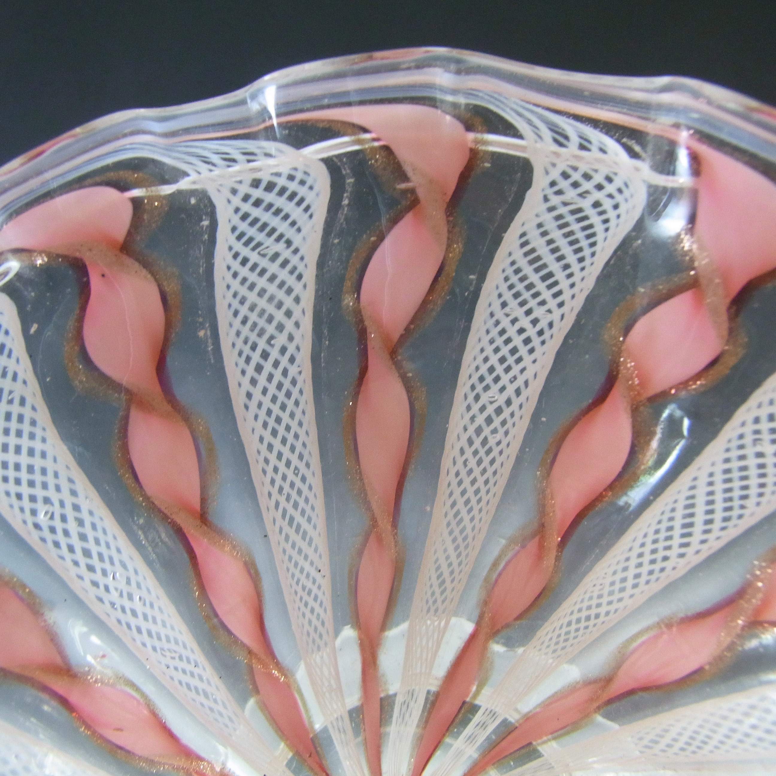 AVEM Murano Zanfirico & Copper Aventurine Glass Dish/Bowl - Click Image to Close