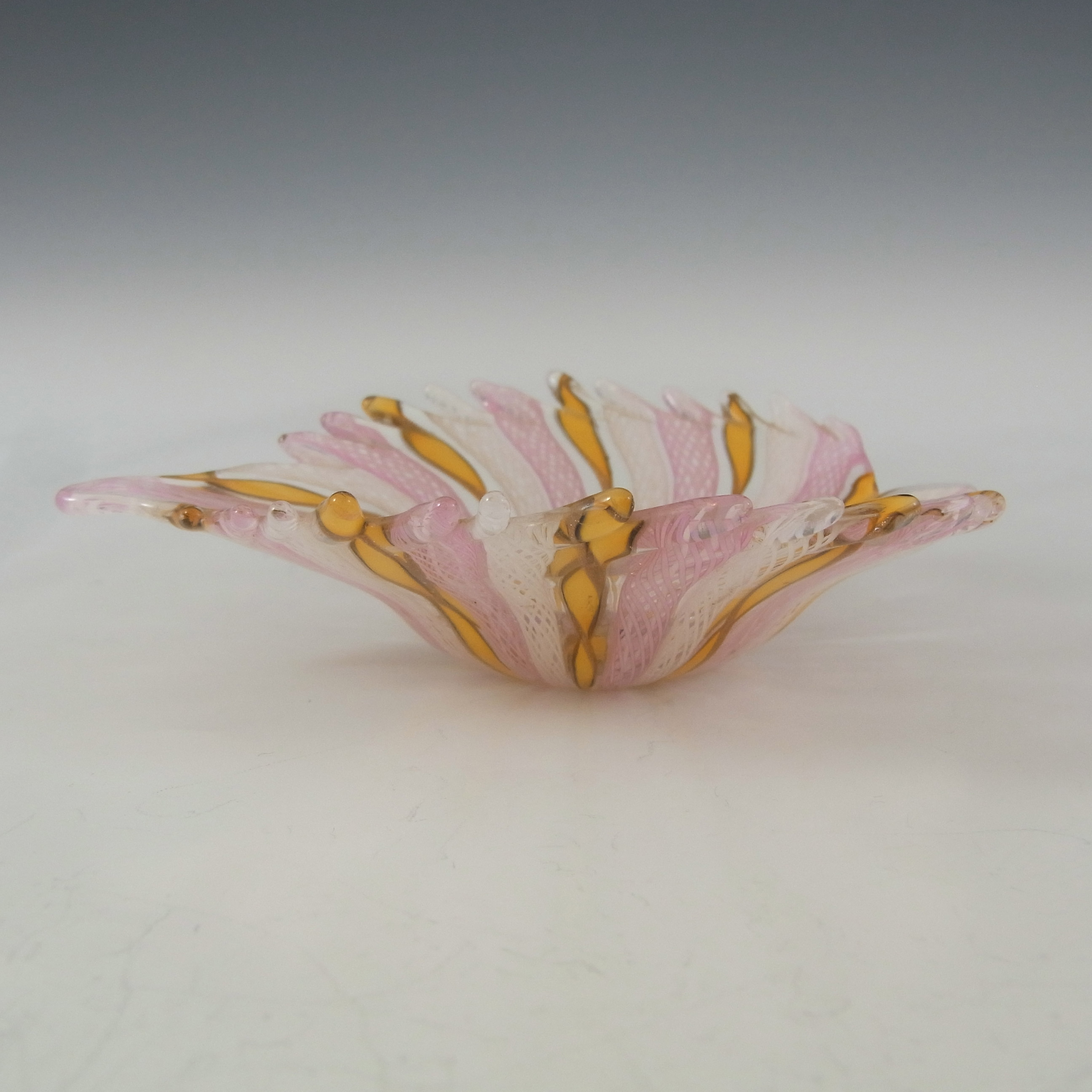 (image for) Murano Zanfirico Pink, Orange & White Glass Aventurine Bowl - Click Image to Close