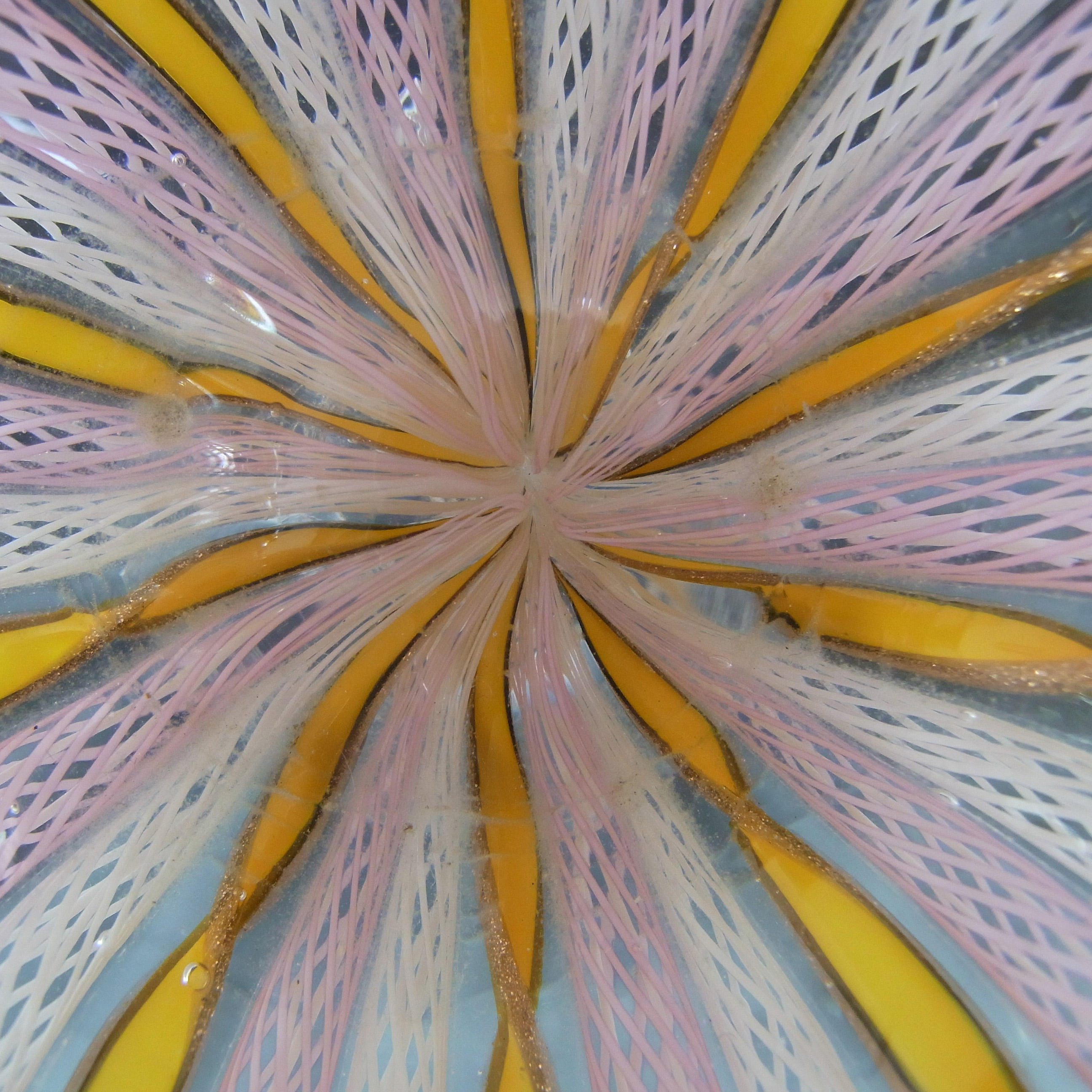 Murano Zanfirico Pink, Orange & White Glass Aventurine Bowl - Click Image to Close
