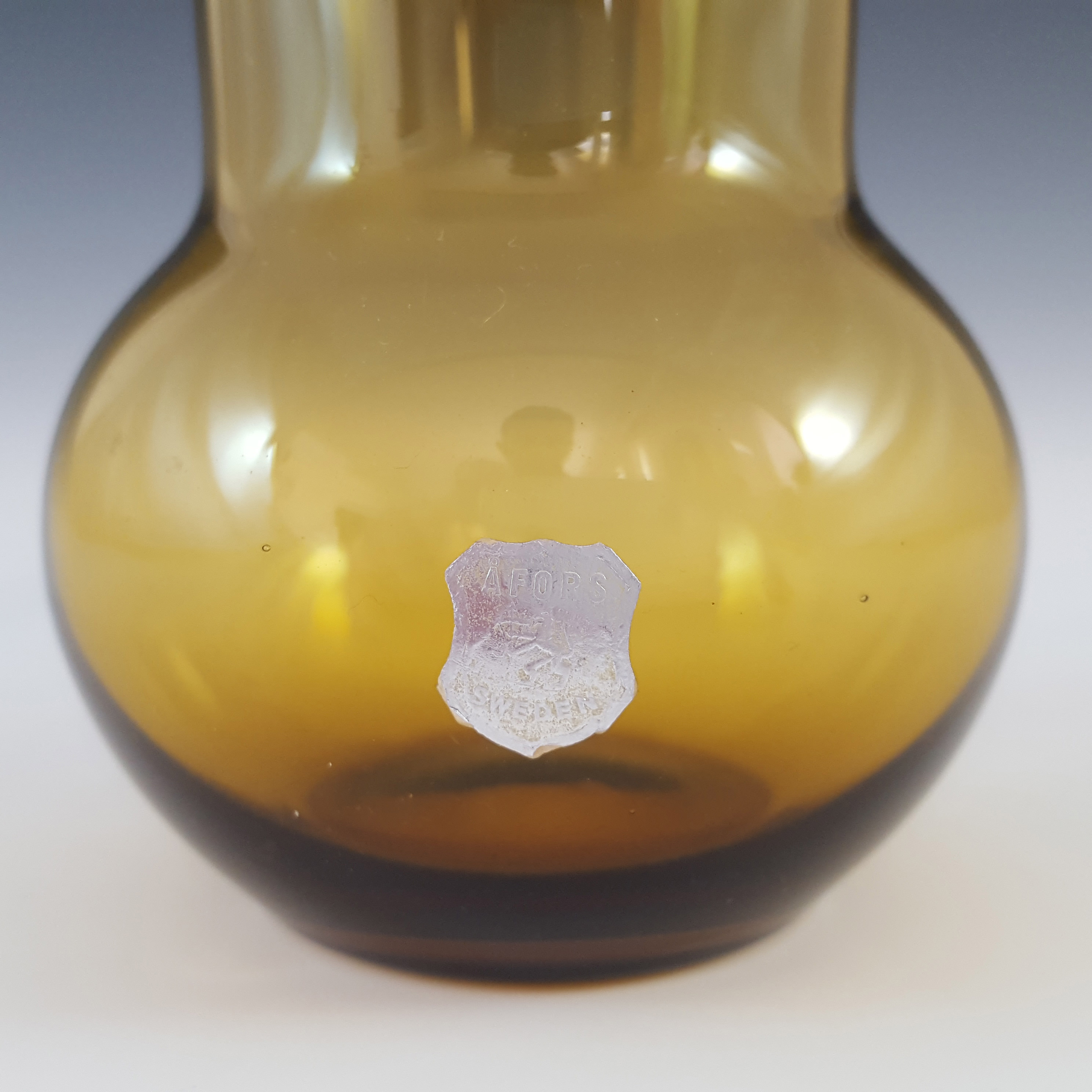 LABELLED Afors Vintage Scandinavian / Swedish Amber Glass Vase - Click Image to Close