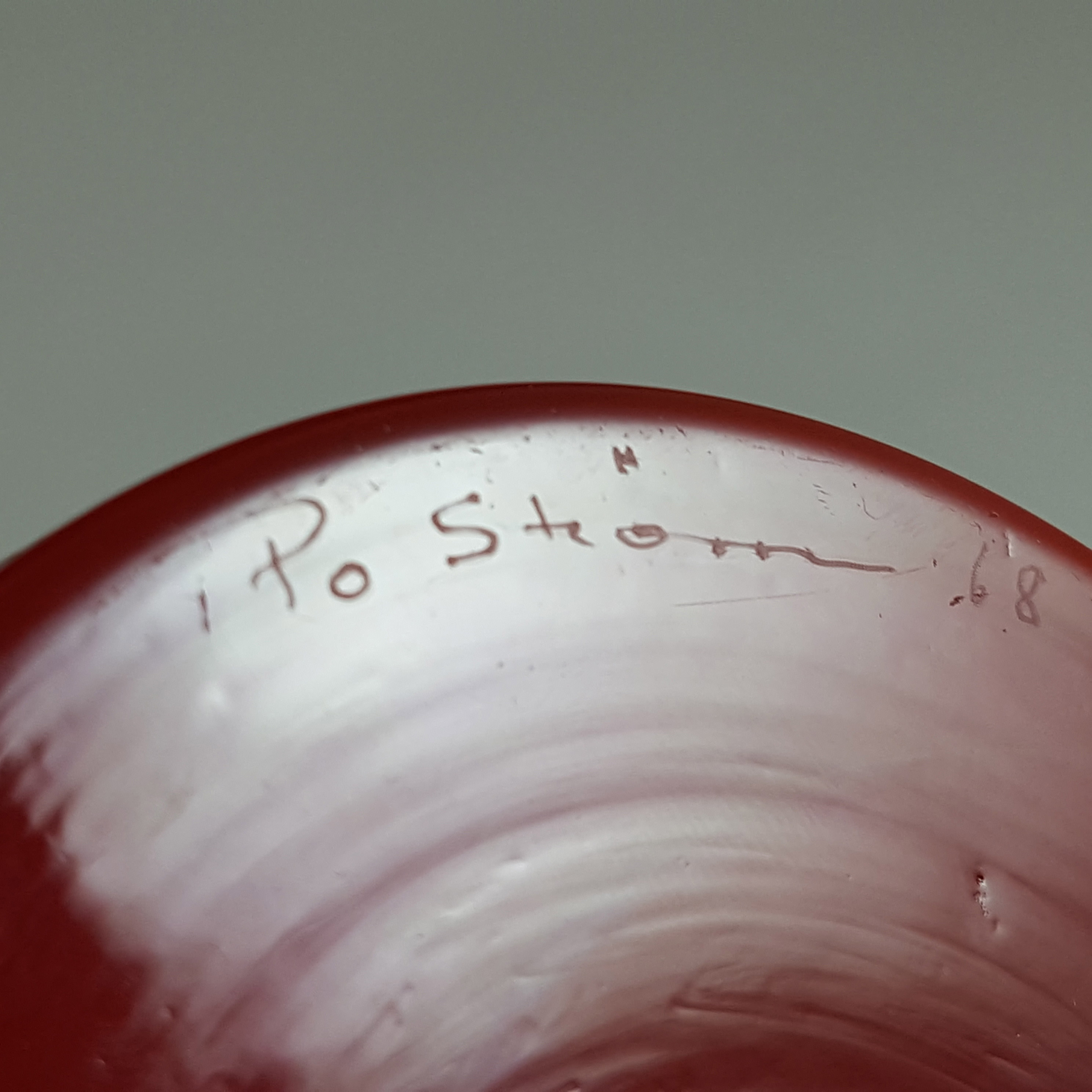 Alsterfors #S5014 Red Cased Glass Vase - Signed Per Ström '68 - Click Image to Close