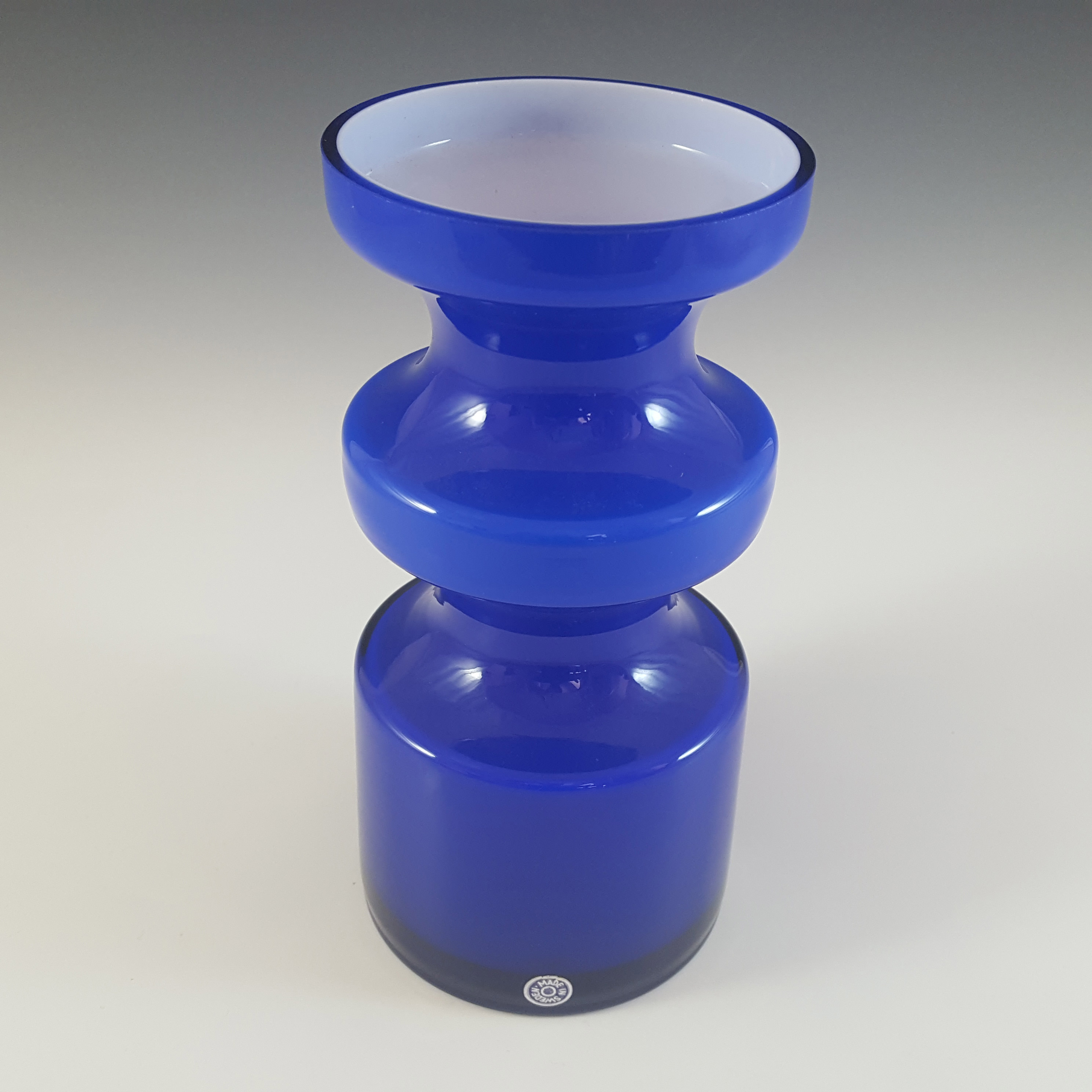 Alsterfors #S5014 Blue Glass Hooped Vase Signed 'P. Ström 69' - Click Image to Close