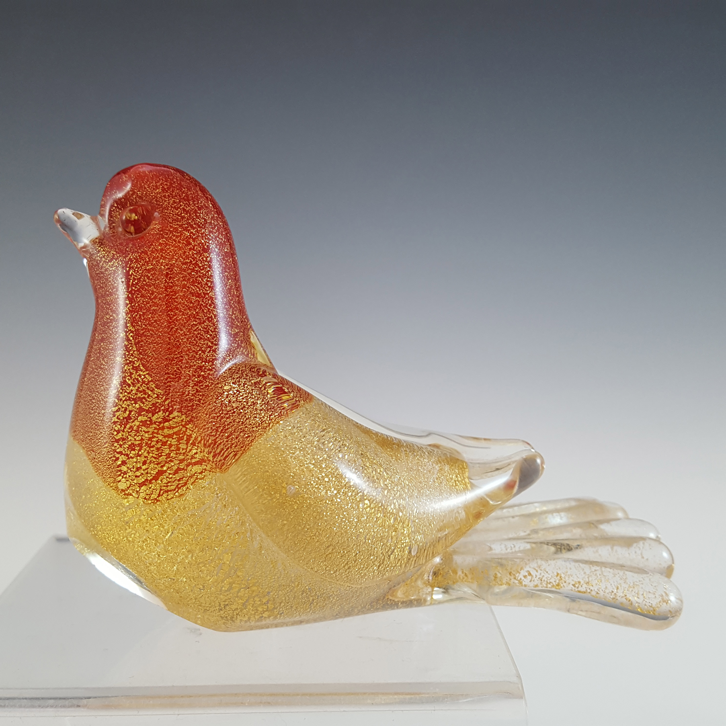 (image for) Seguso Vetri d'Arte Murano Polveri Gold Leaf Glass Dove Bird - Click Image to Close