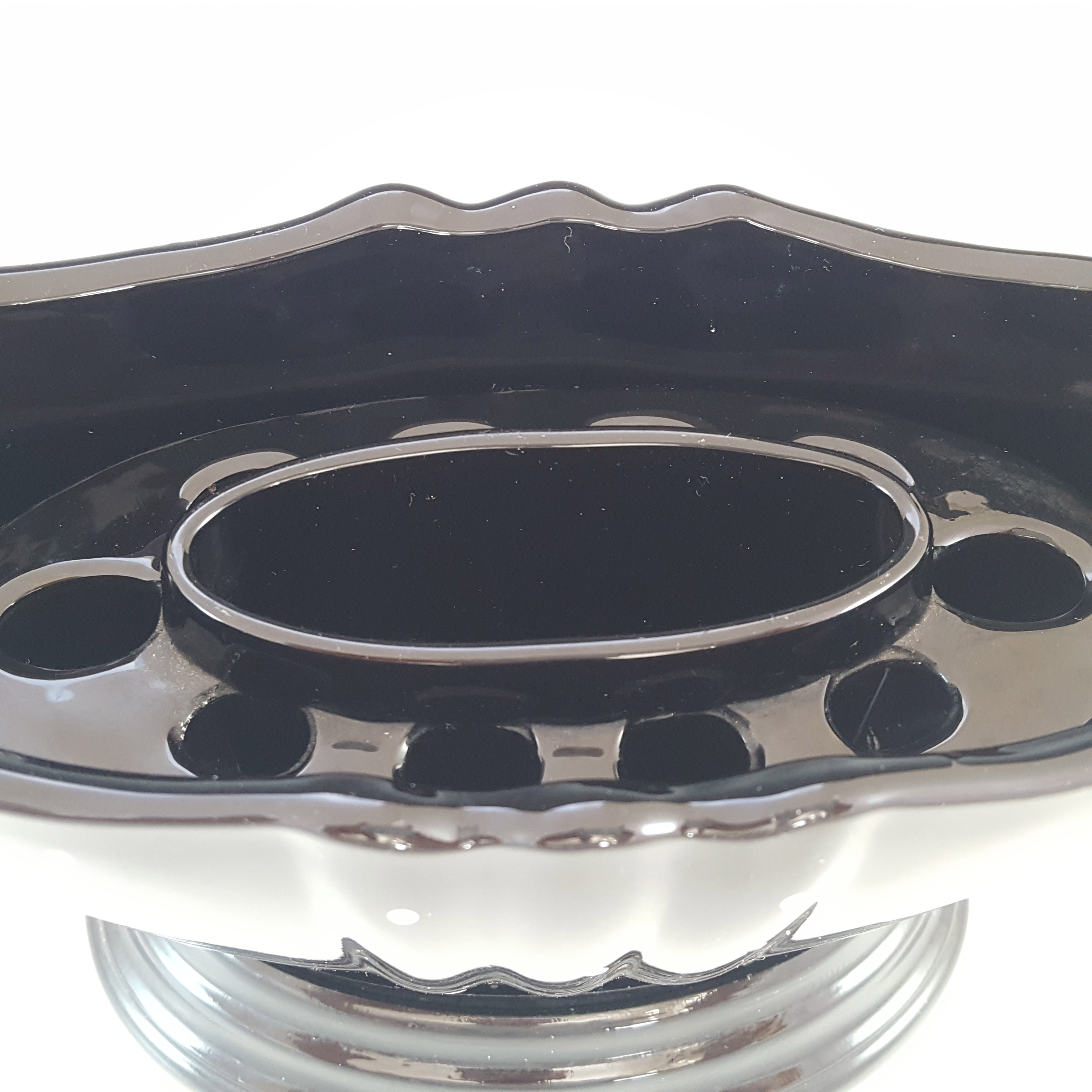 Bagley #3145 Art Deco Polkadot Black Glass 'Bristol' Flower Vase - Click Image to Close