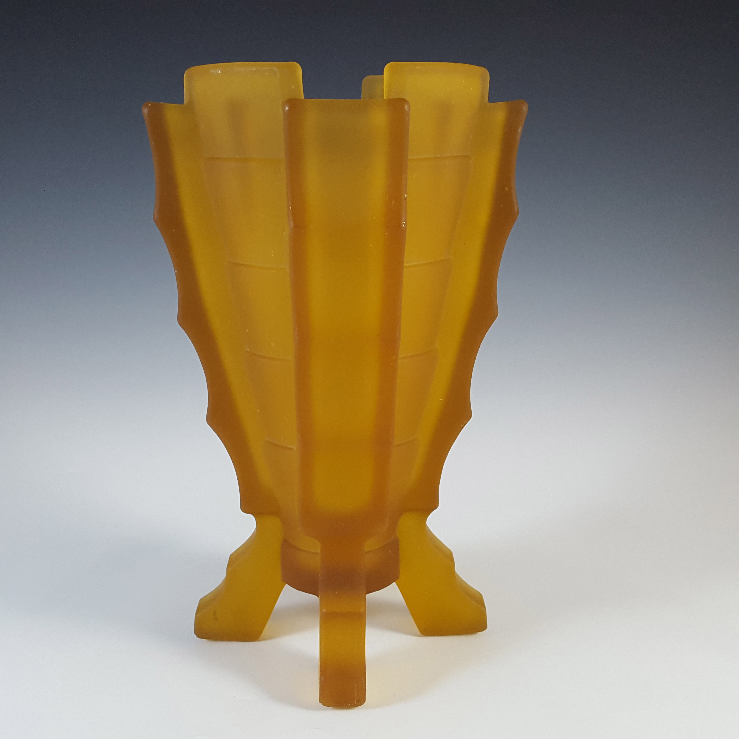 (image for) Bagley #3007 Art Deco 8.5" Vintage Amber Glass 'Bamboo' Vase - Click Image to Close