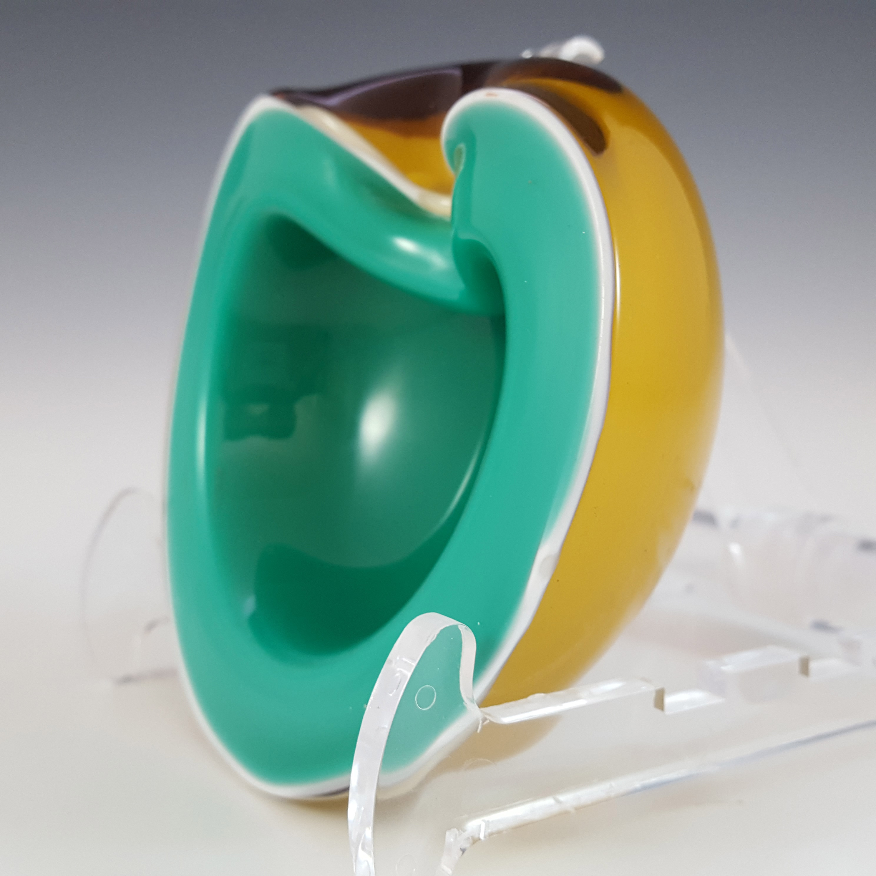 (image for) Barbini Murano Green, White & Amber Glass Biomorphic Bowl - Click Image to Close