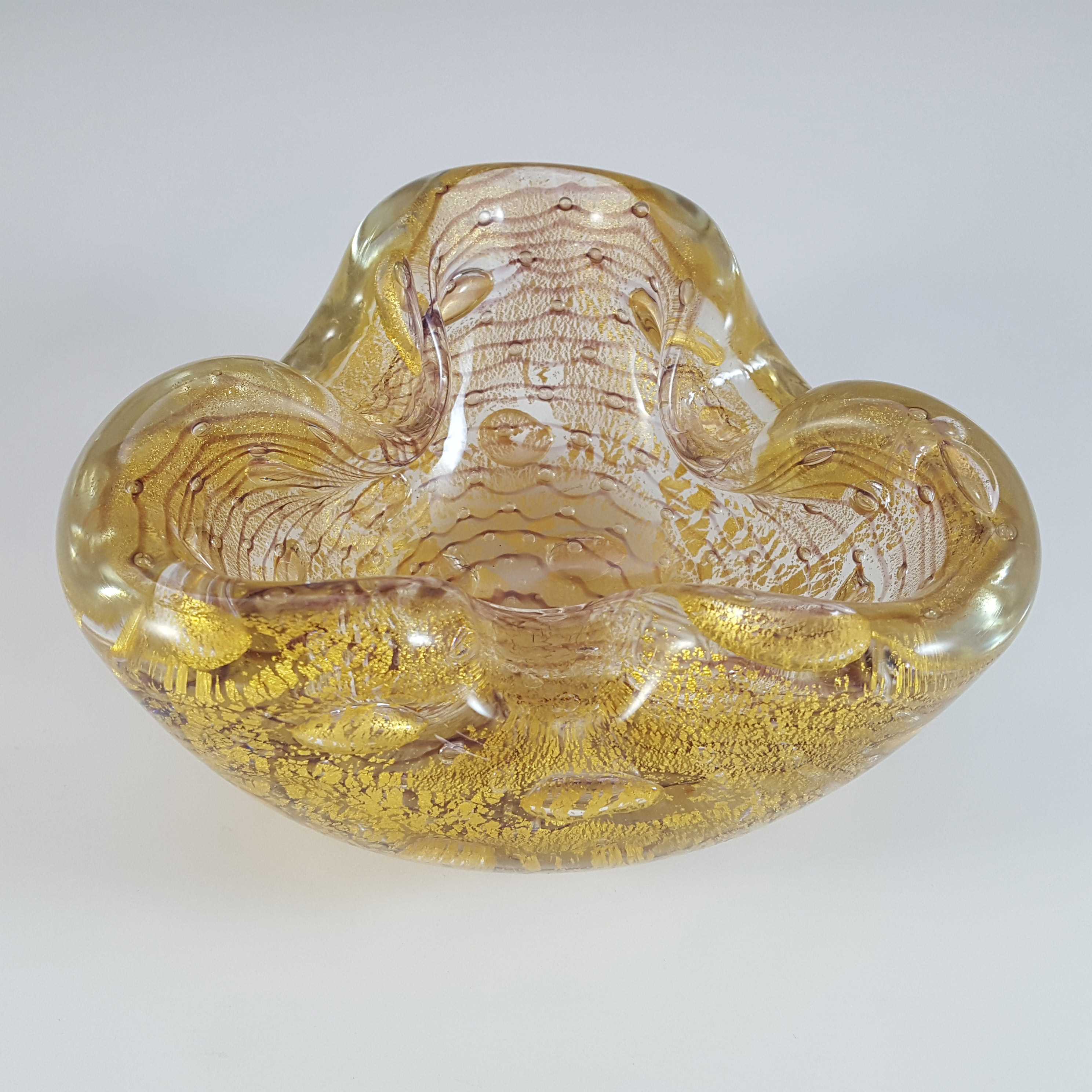 Barovier & Toso 'Zebrati' Murano Gold Leaf Purple Glass Bowl - Click Image to Close