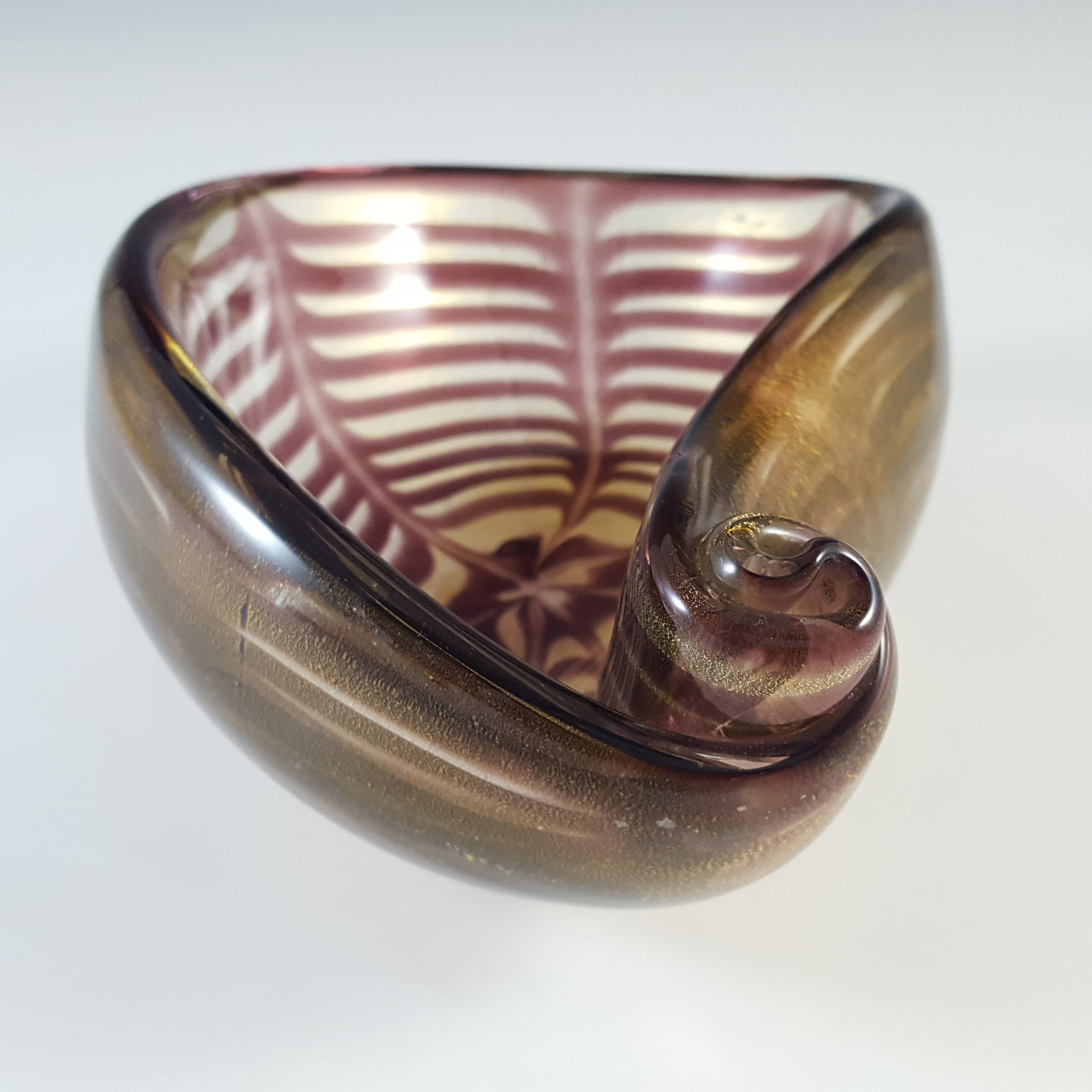 Barovier & Toso 'Graffati' Murano Gold Leaf Purple Glass Bowl - Click Image to Close
