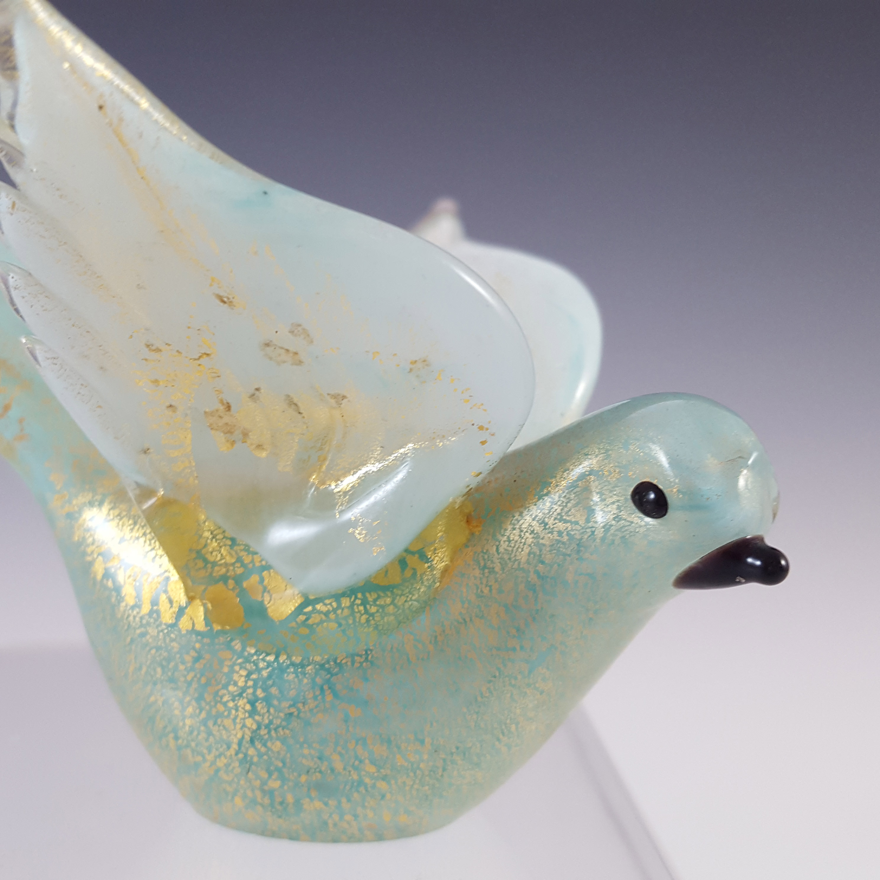(image for) Barovier & Toso Murano Gold Leaf Blue Glass Bird Sculpture - Click Image to Close