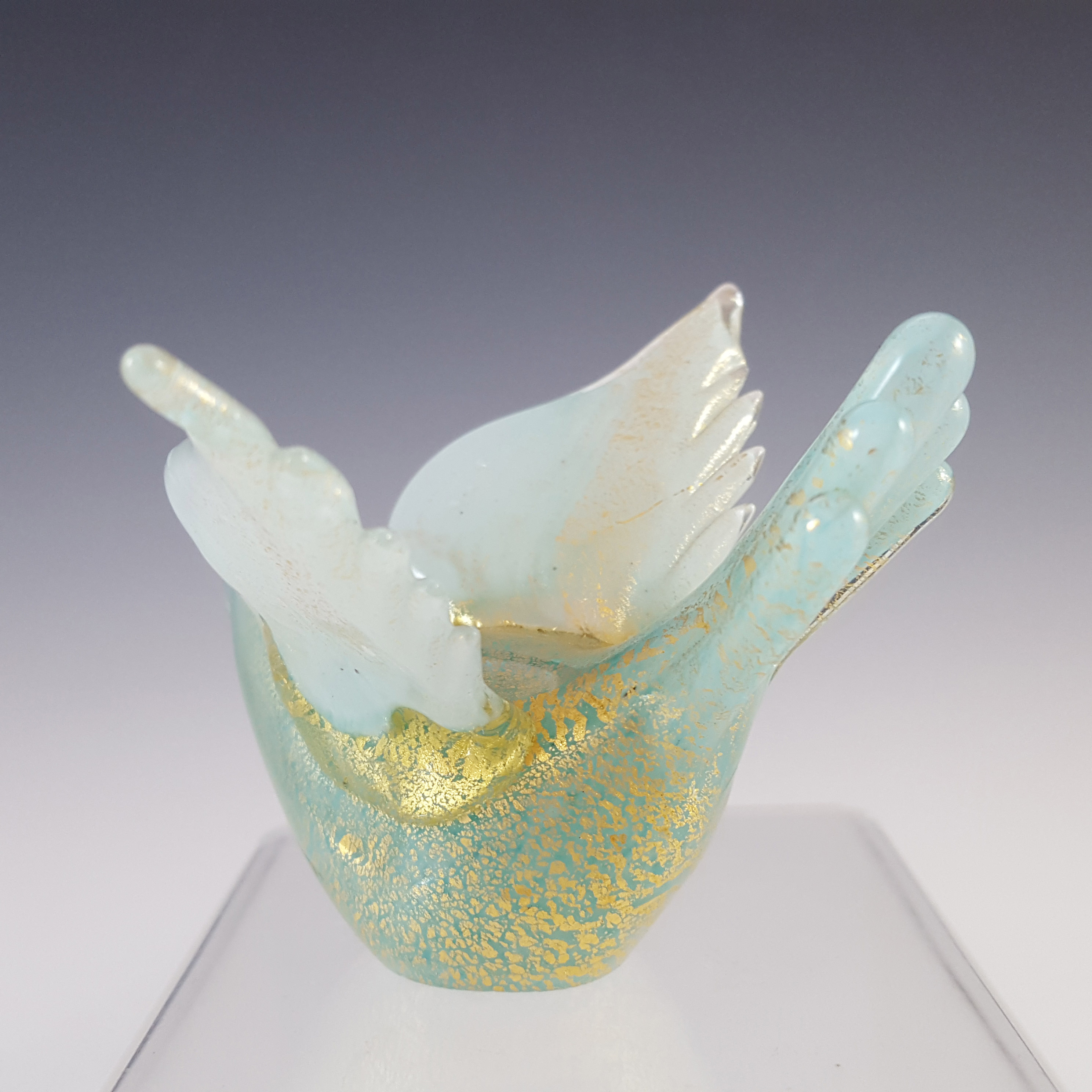 (image for) Barovier & Toso Murano Gold Leaf Blue Glass Bird Sculpture - Click Image to Close