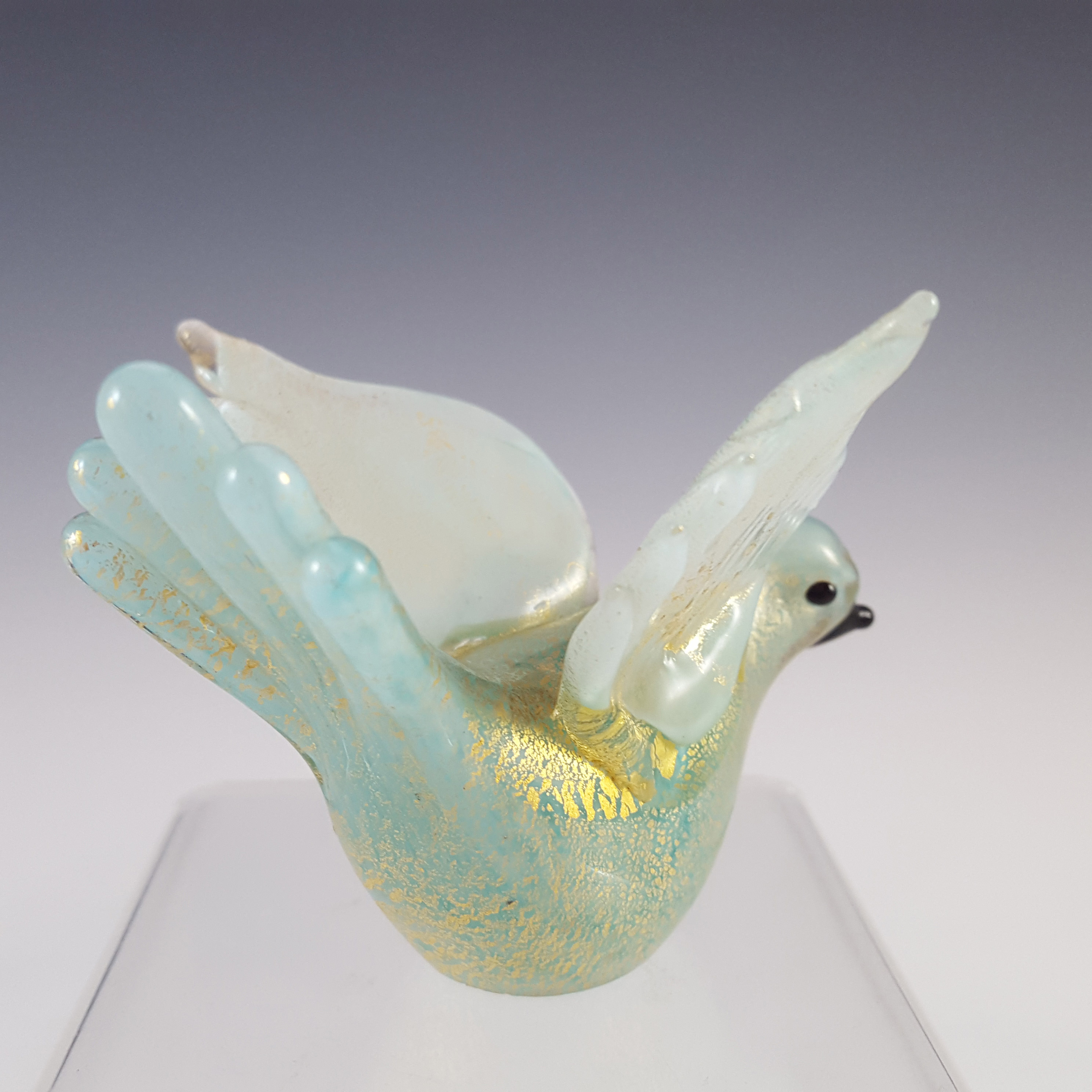Barovier & Toso Murano Gold Leaf Blue Glass Bird Sculpture - Click Image to Close