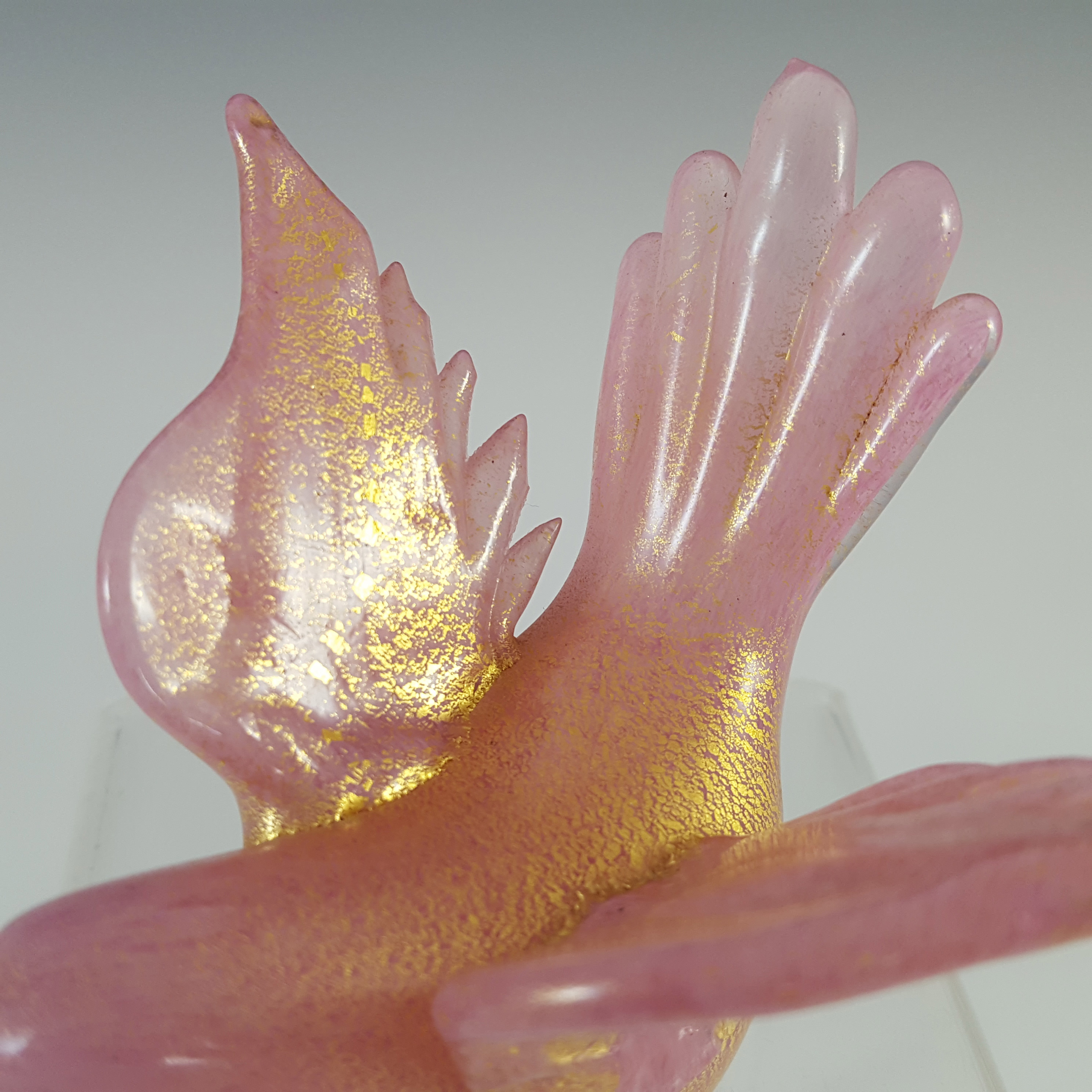 Barovier & Toso Murano Gold Leaf Pink Glass Bird Sculpture - Click Image to Close