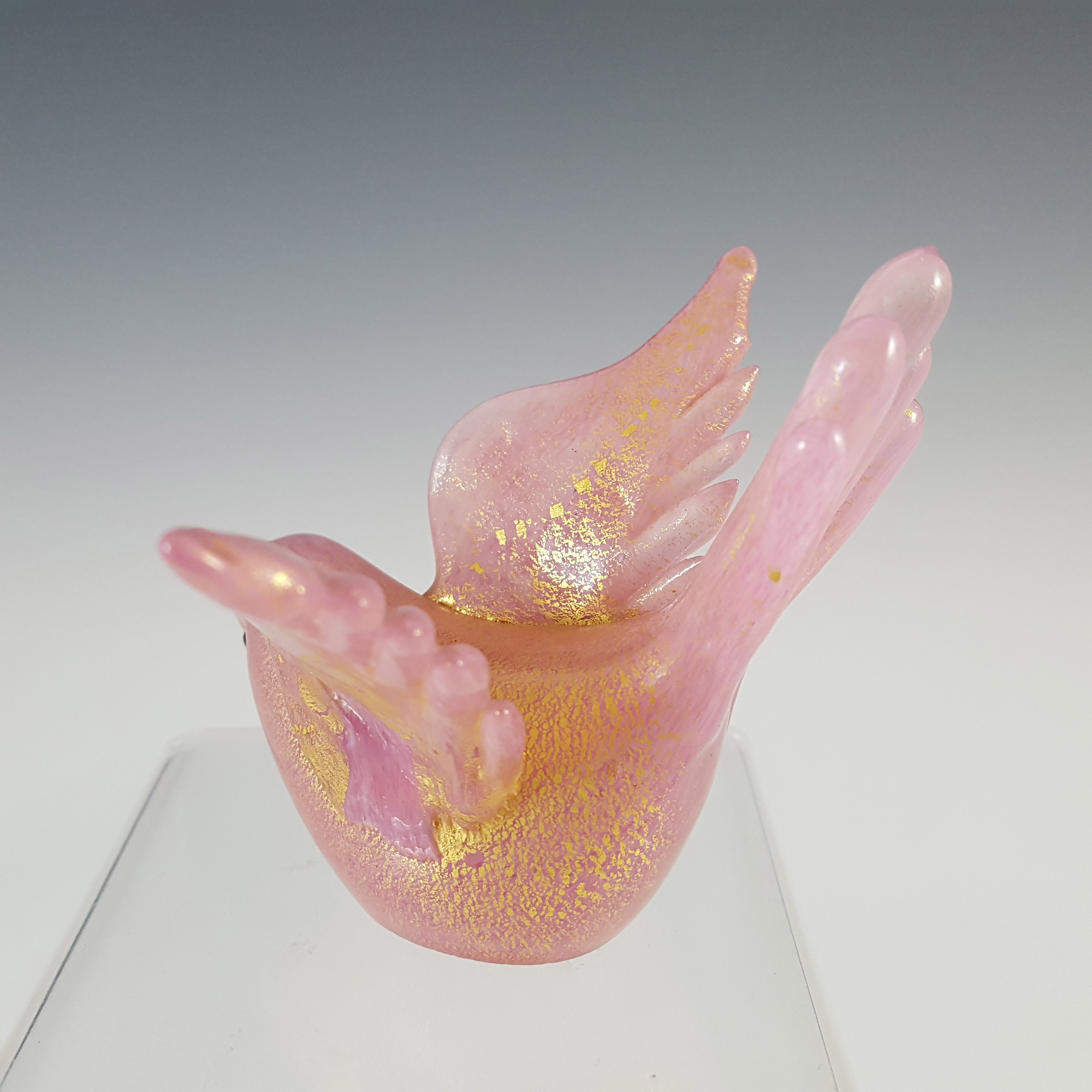 (image for) Barovier & Toso Murano Gold Leaf Pink Glass Bird Sculpture - Click Image to Close