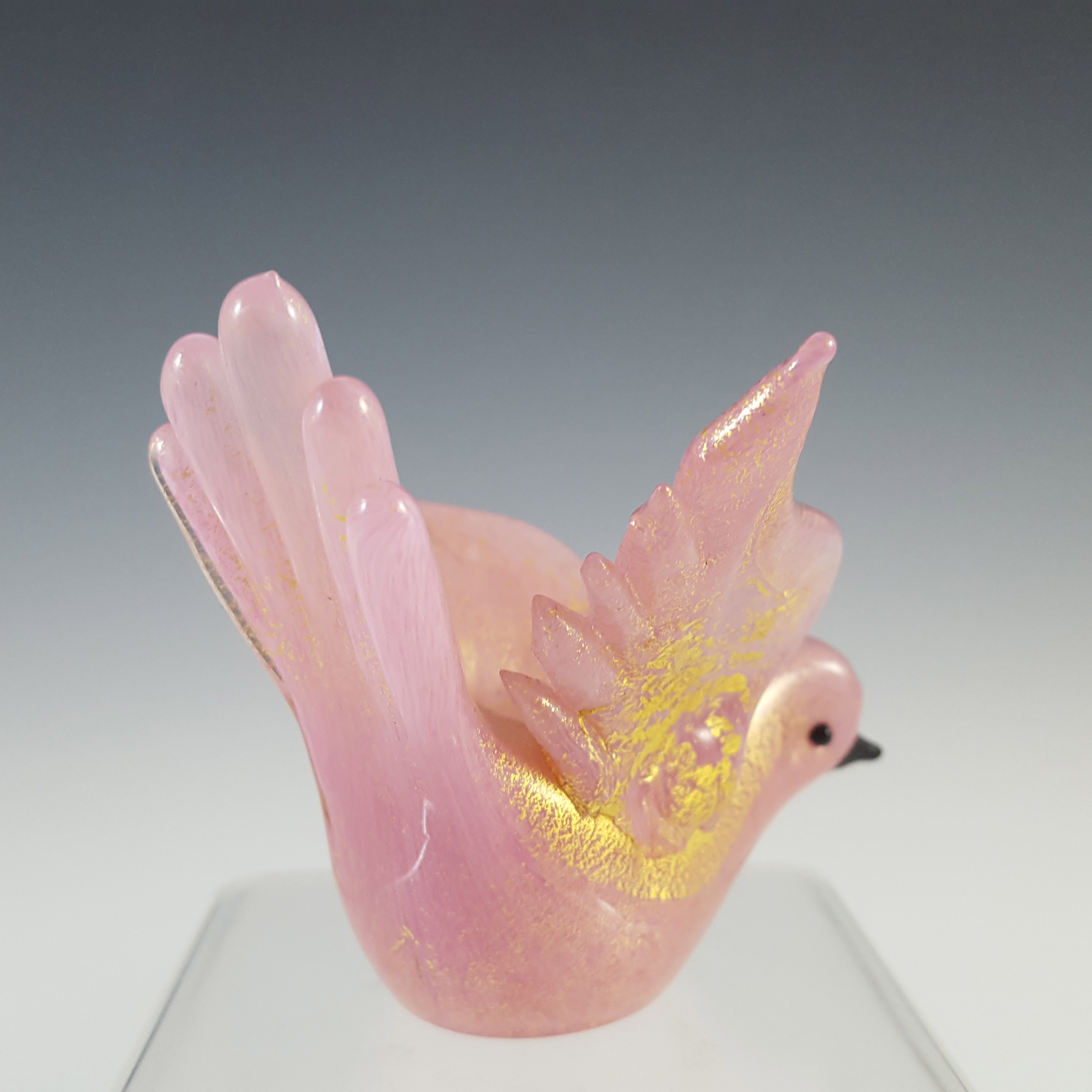 (image for) Barovier & Toso Murano Gold Leaf Pink Glass Bird Sculpture - Click Image to Close