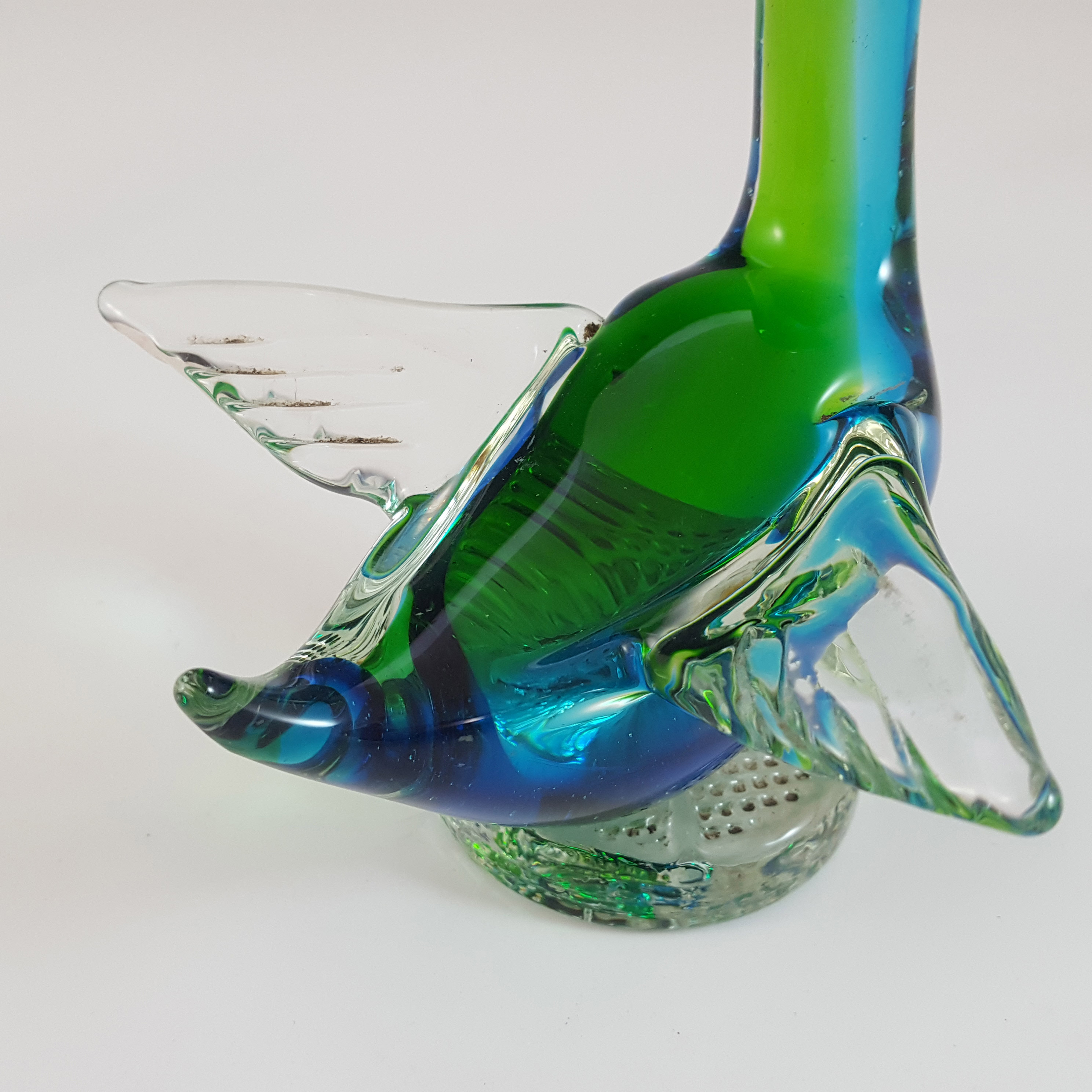 (image for) Murano Vintage Green & Blue Sommerso Glass Duck Sculpture - Click Image to Close