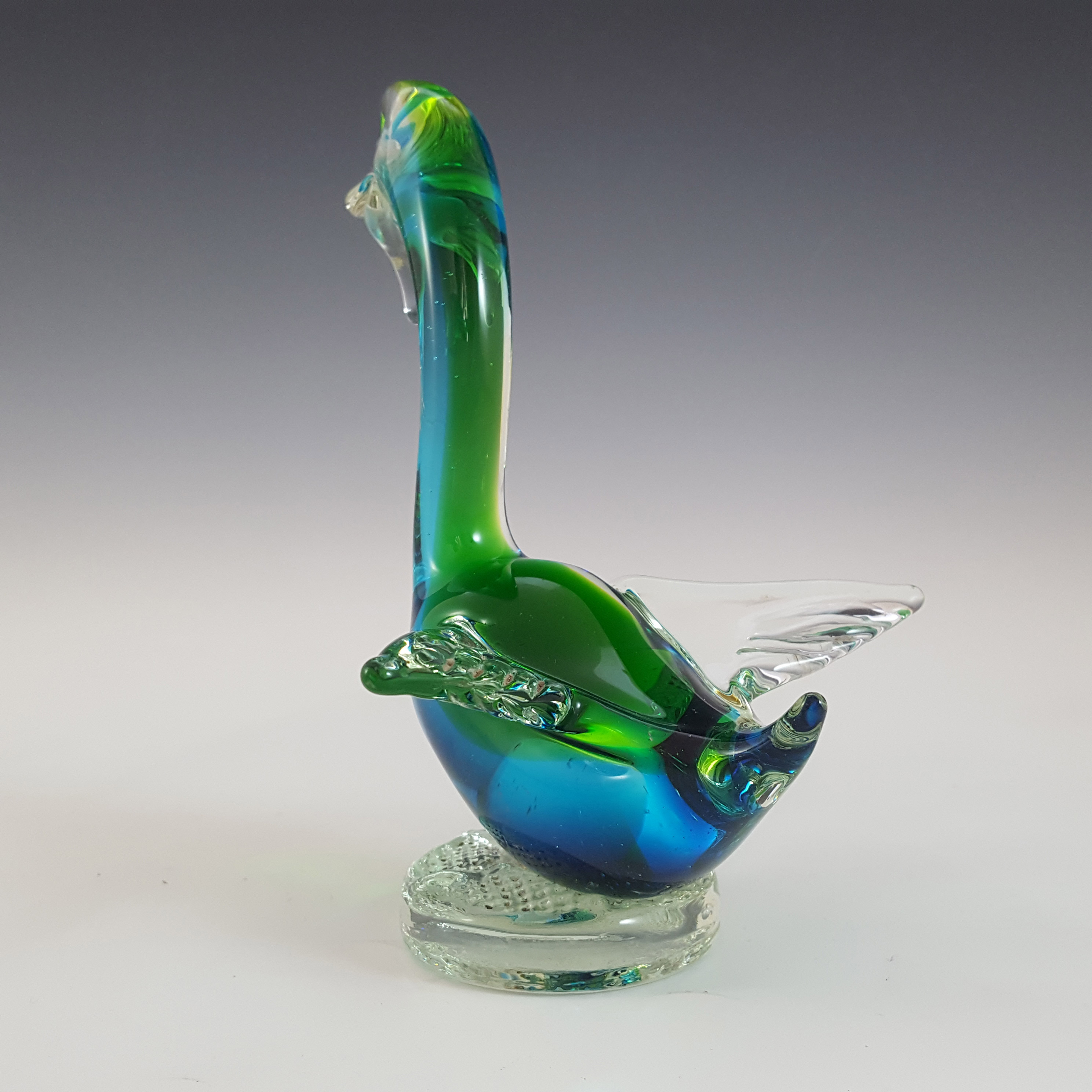 (image for) Murano Vintage Green & Blue Sommerso Glass Duck Sculpture - Click Image to Close