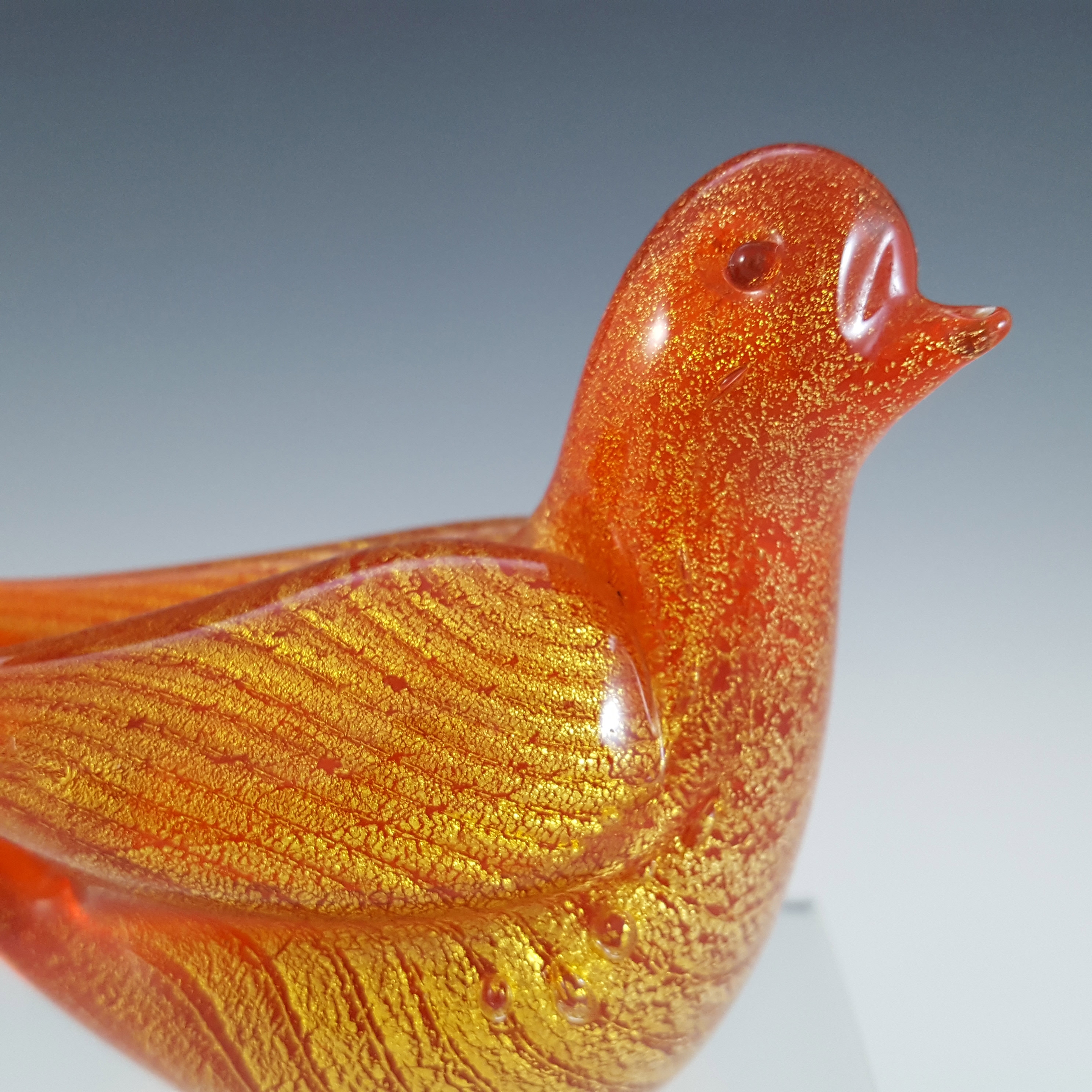 Galliano Ferro Murano Red Glass Gold Leaf Vintage Dove Bird - Click Image to Close