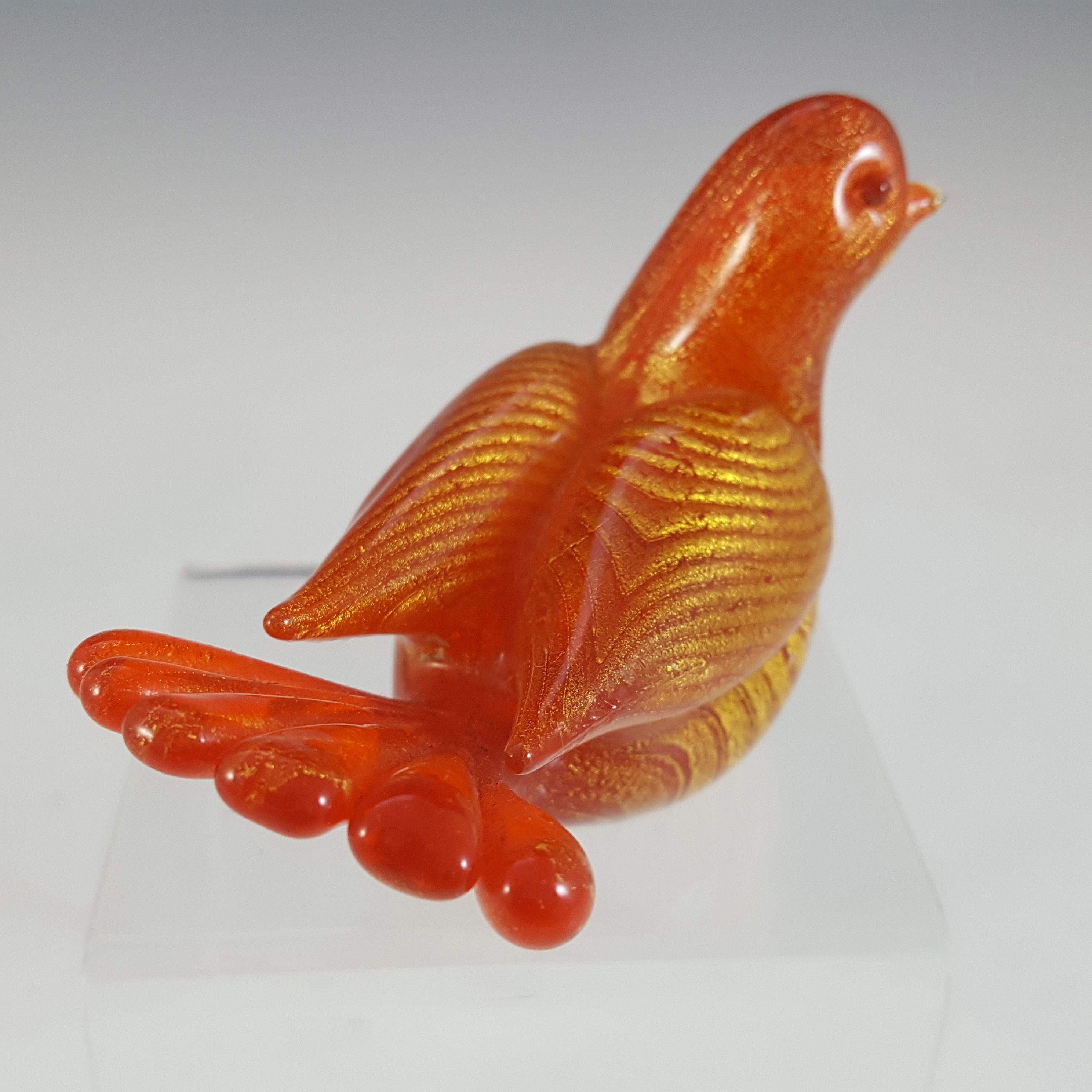 Galliano Ferro Murano Red Glass Gold Leaf Vintage Dove Bird - Click Image to Close