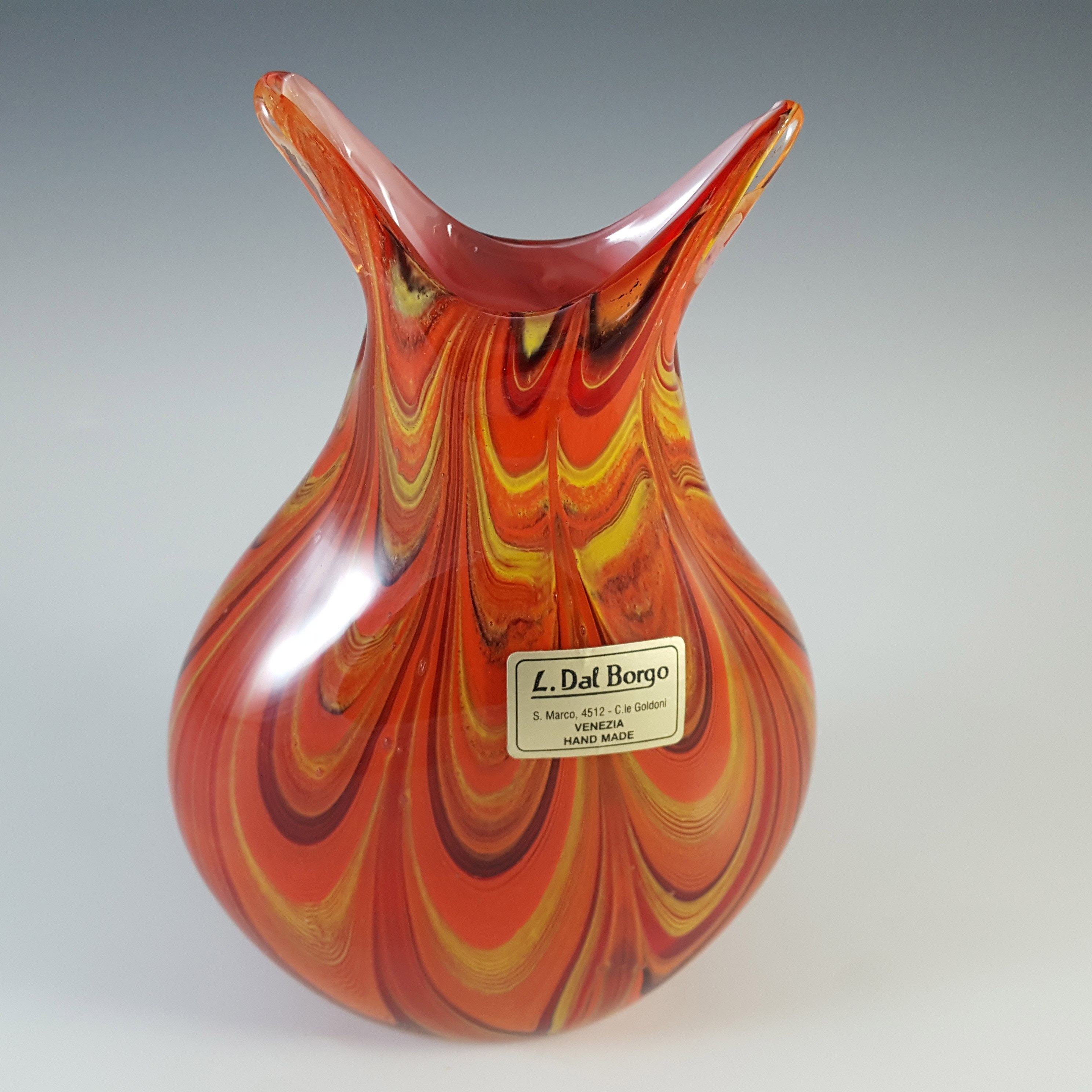 (image for) L. Dal Borgo Orange Glass Vase, Signed & Labelled - Click Image to Close