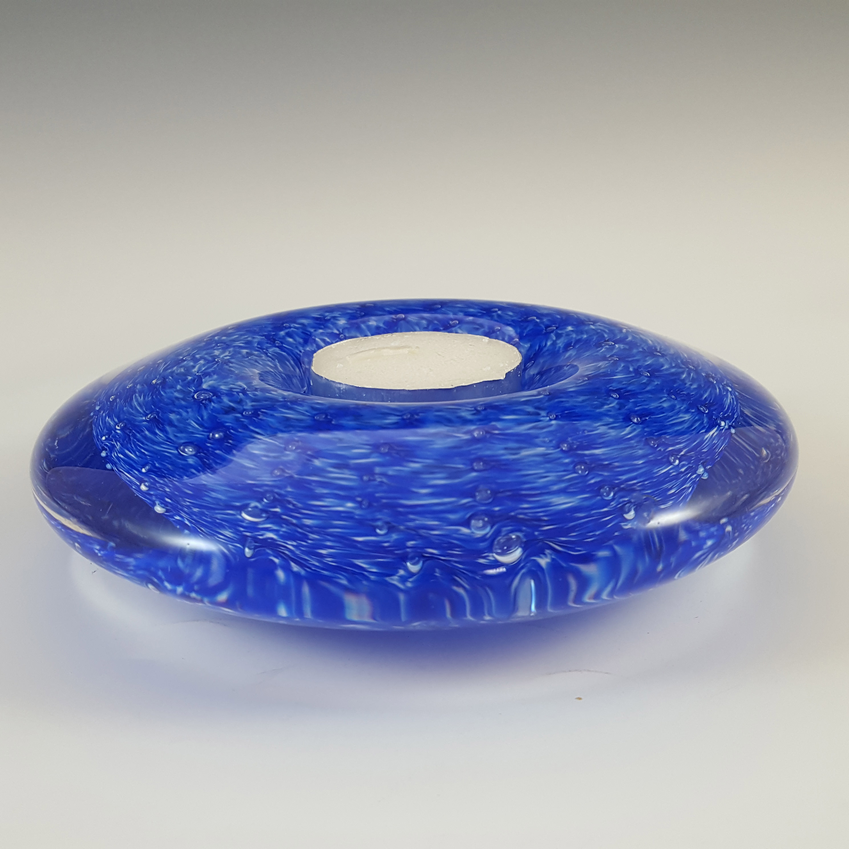 Blue Mottled Glass Controlled Bubble Candle Holder / Votive - Click Image to Close